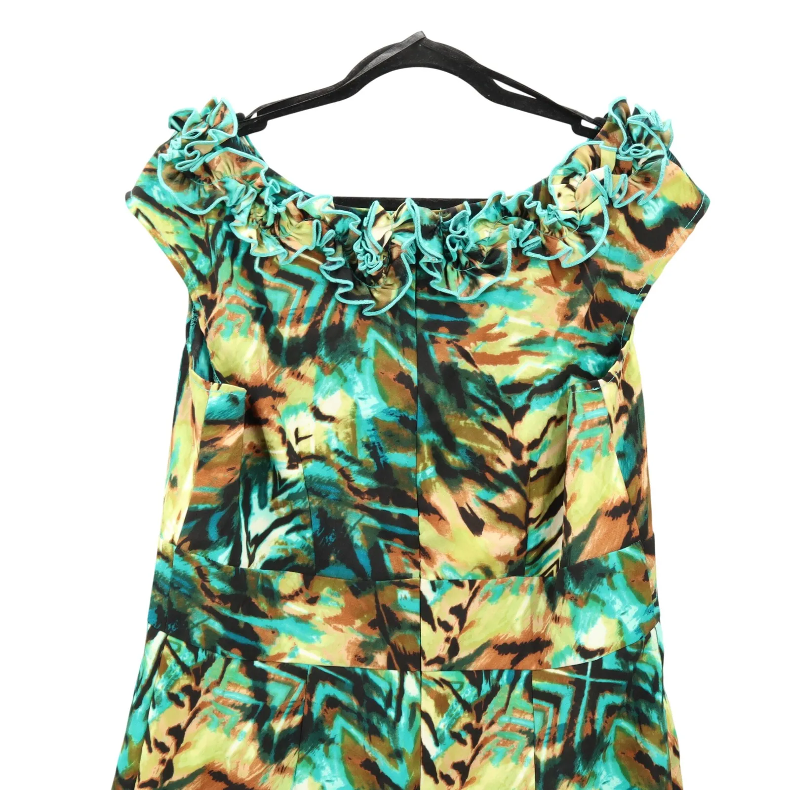Green Ruffle Party Animal Tropical Colorful Y2K Vintage Cocktail Artsy Dress 14 - Image 9