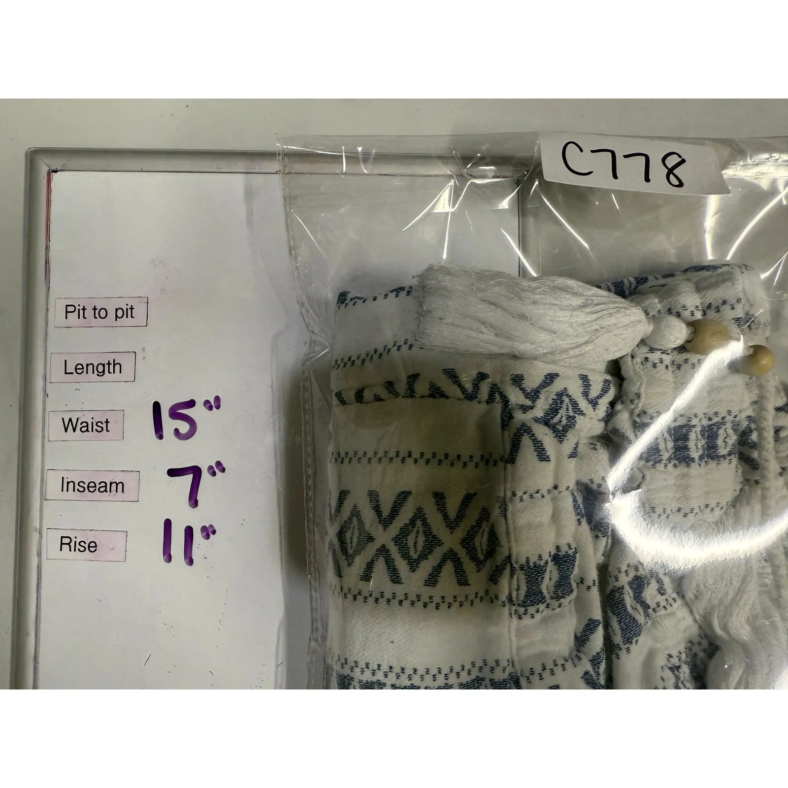 Sundance Women Shorts Sz S White Blue Artsy Boho Festival Tassle‎ Cotton Pull On - Image 5