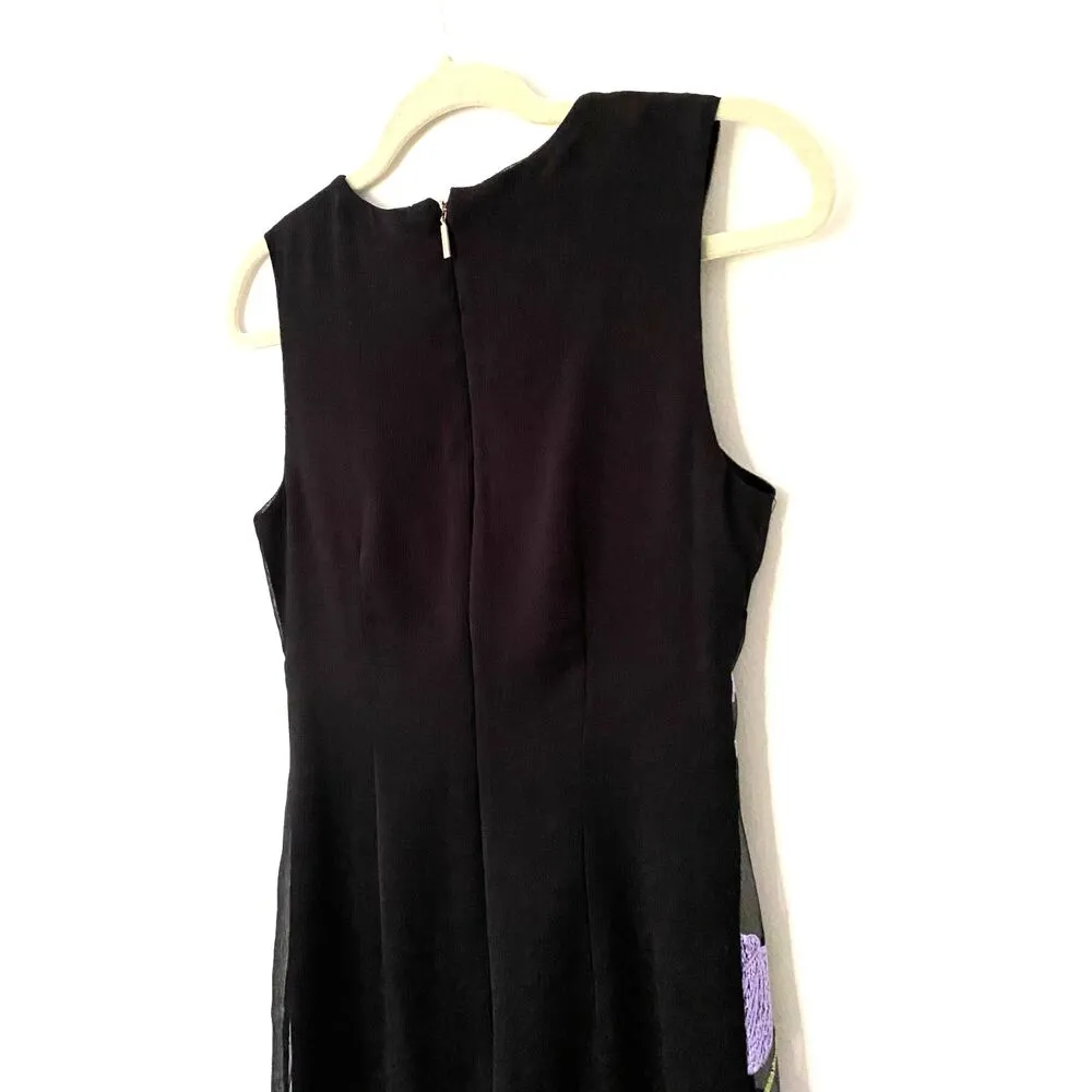 VTG Y2K Karl Lagerfeld Black Sleeveless Embroidered Floral Sheer Lined Dress  2 - Image 8