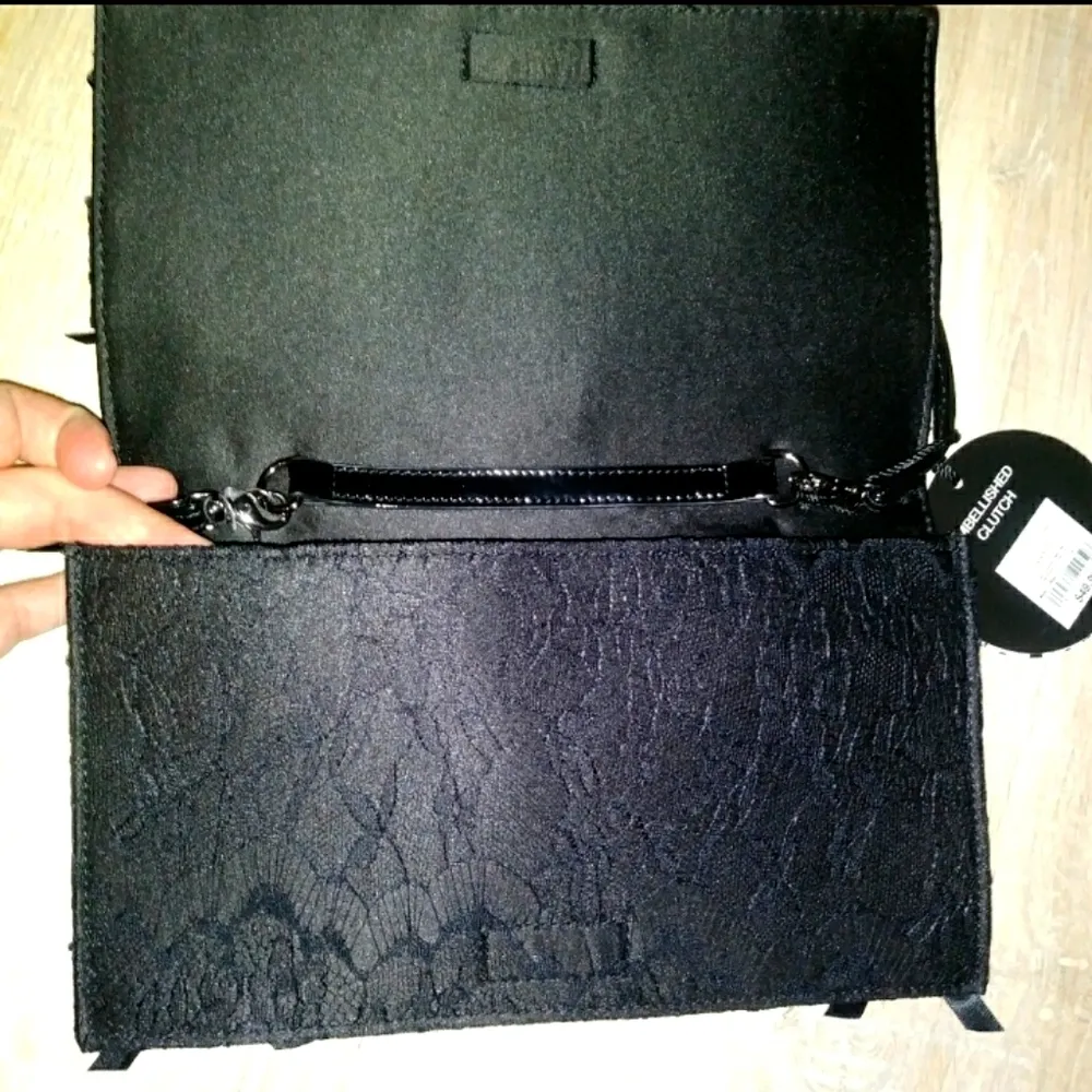 NWT Probal Gurung Neiman Marcus black lace embellished clutch crossbody - Image 3