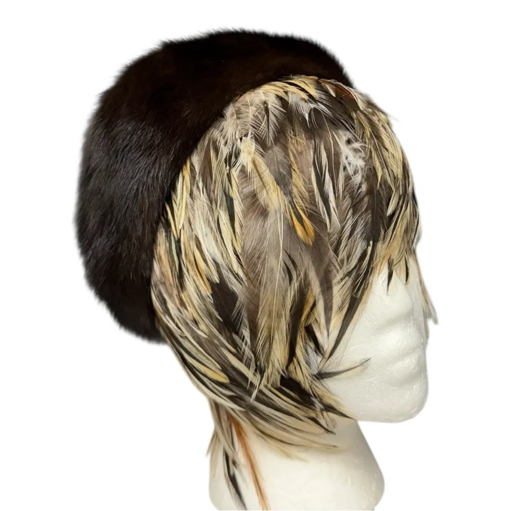 Vintage Mink Fur Pillbox Hat Brown With Hair Comb Clips Winter Mod Vintage Hat - Image 10