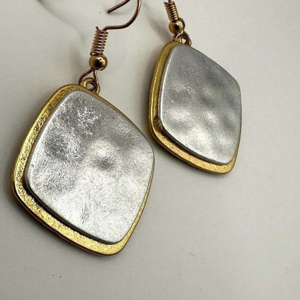 silver and gold tone square drop earrings - Image 3