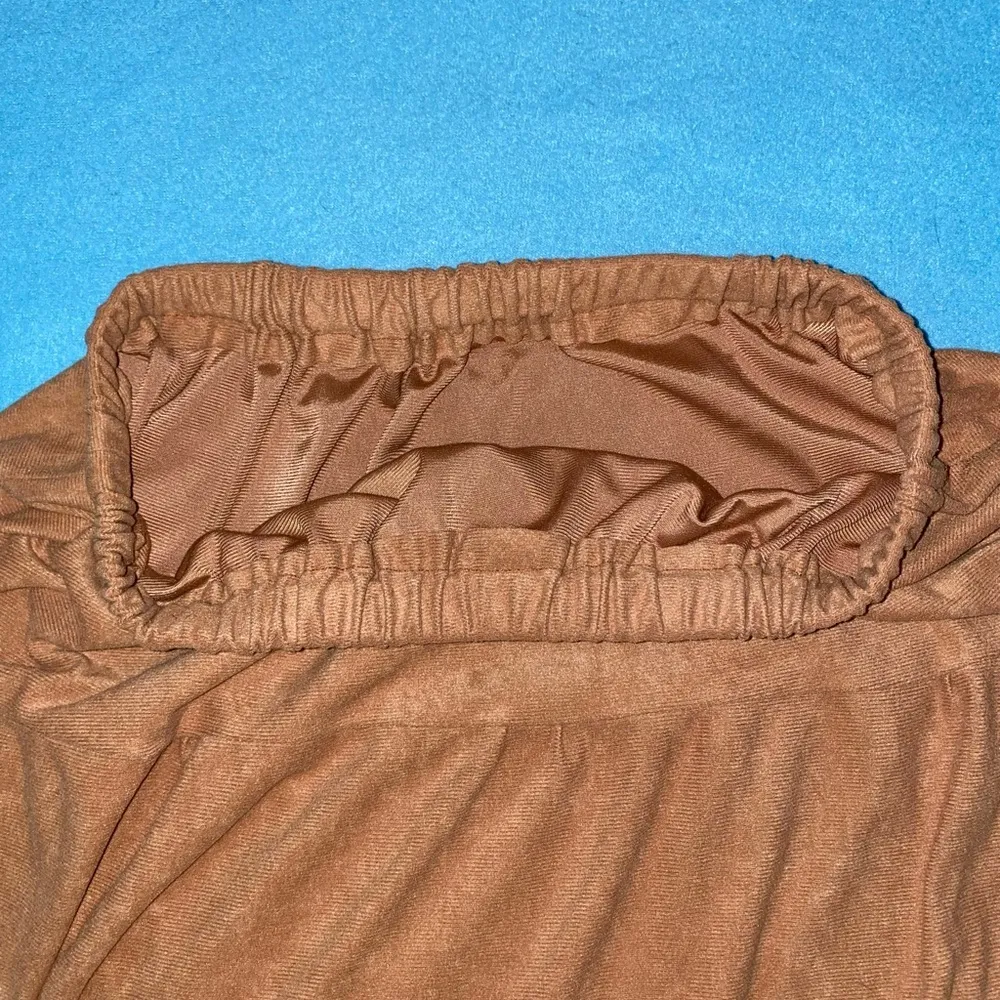 HANDMADE Tiered faux suede maxi skirt elastic stretchy waistband size M to L Tan Size M - Image 3