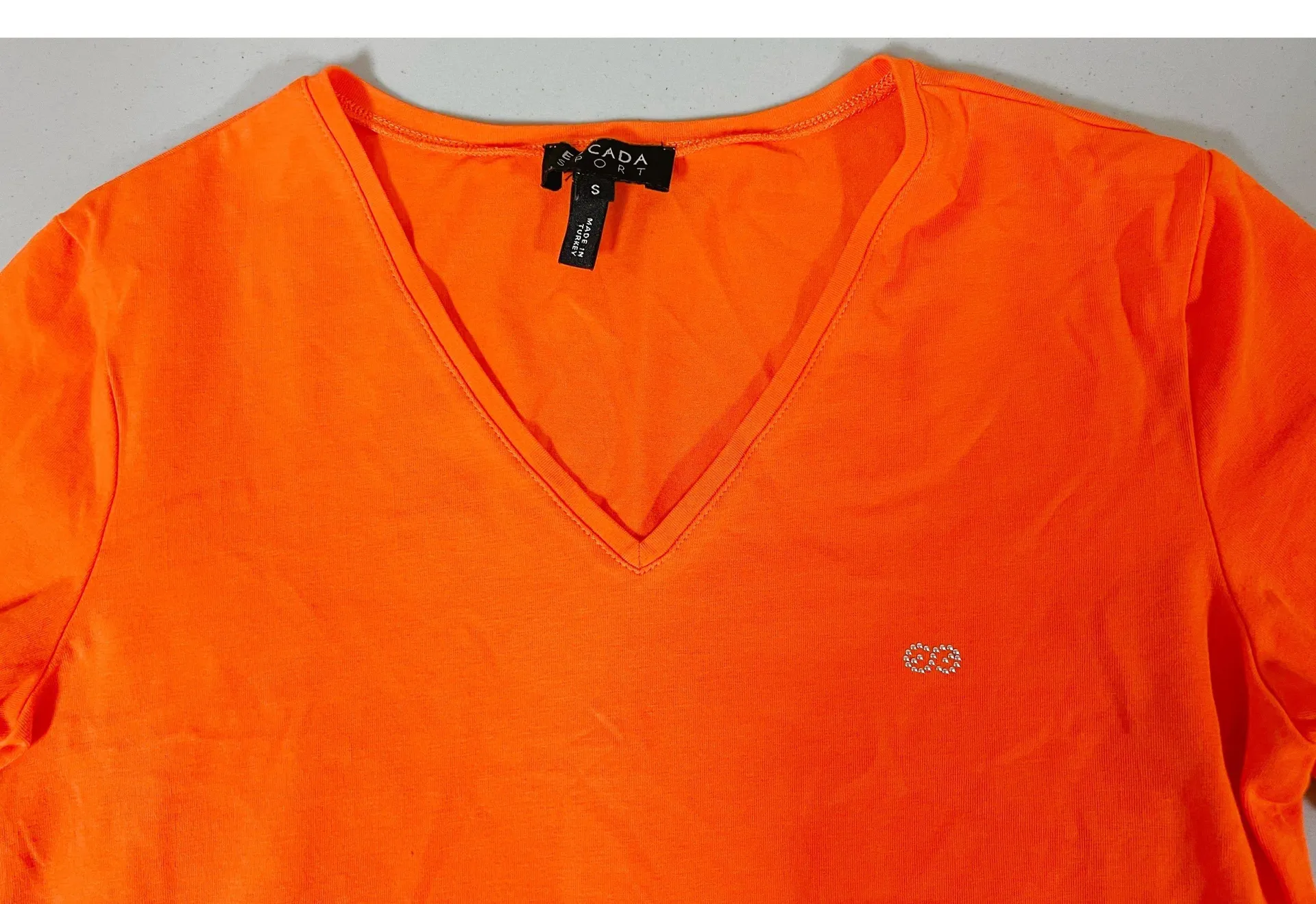 Escada Sport Orange V-Neck Short Sleeve Tee T-Shirt Top Size S 🧡 - Image 3