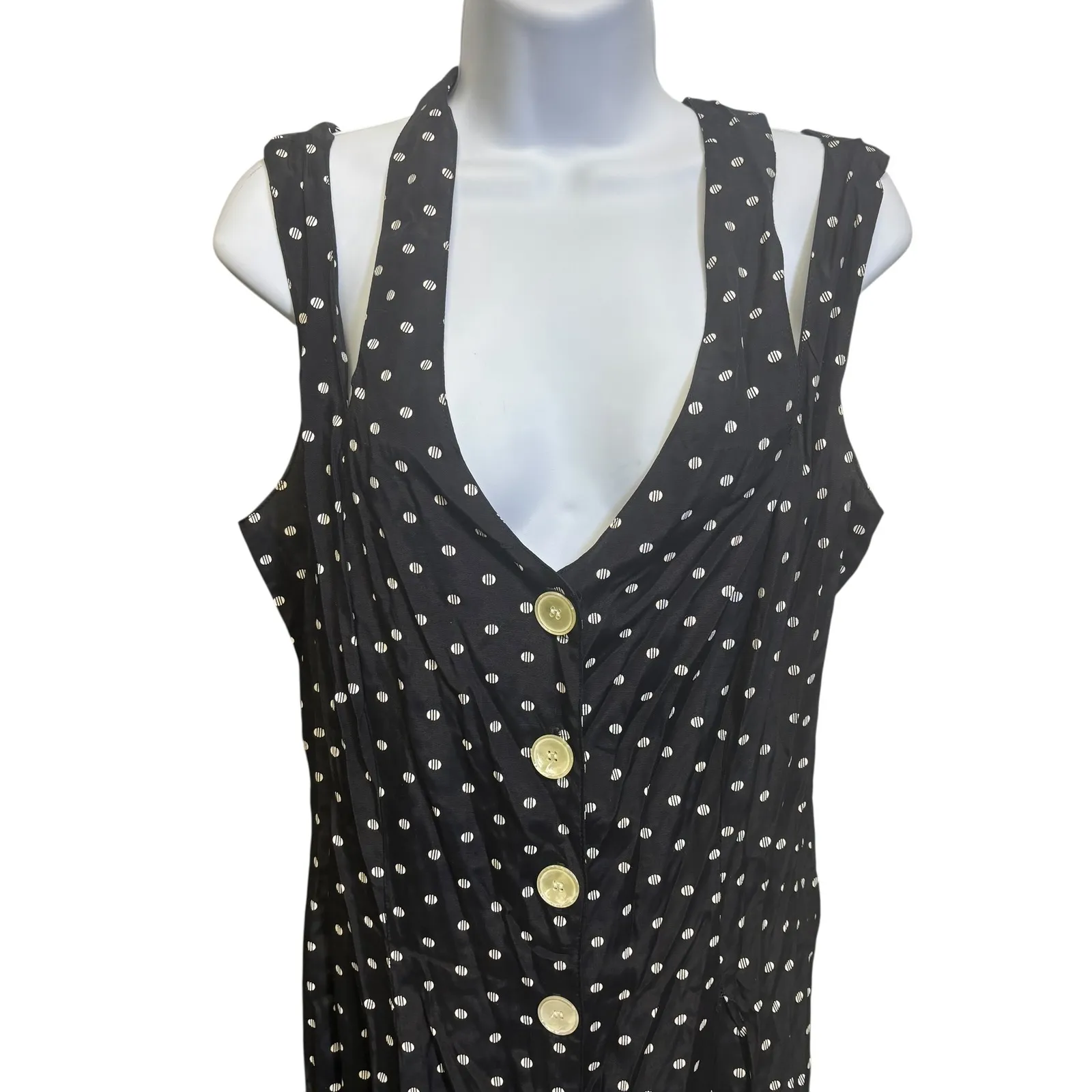 Jonathan Martin Jumpsuit Polka Dot Button Front Sleeveless Black Size M*‎ - Image 4