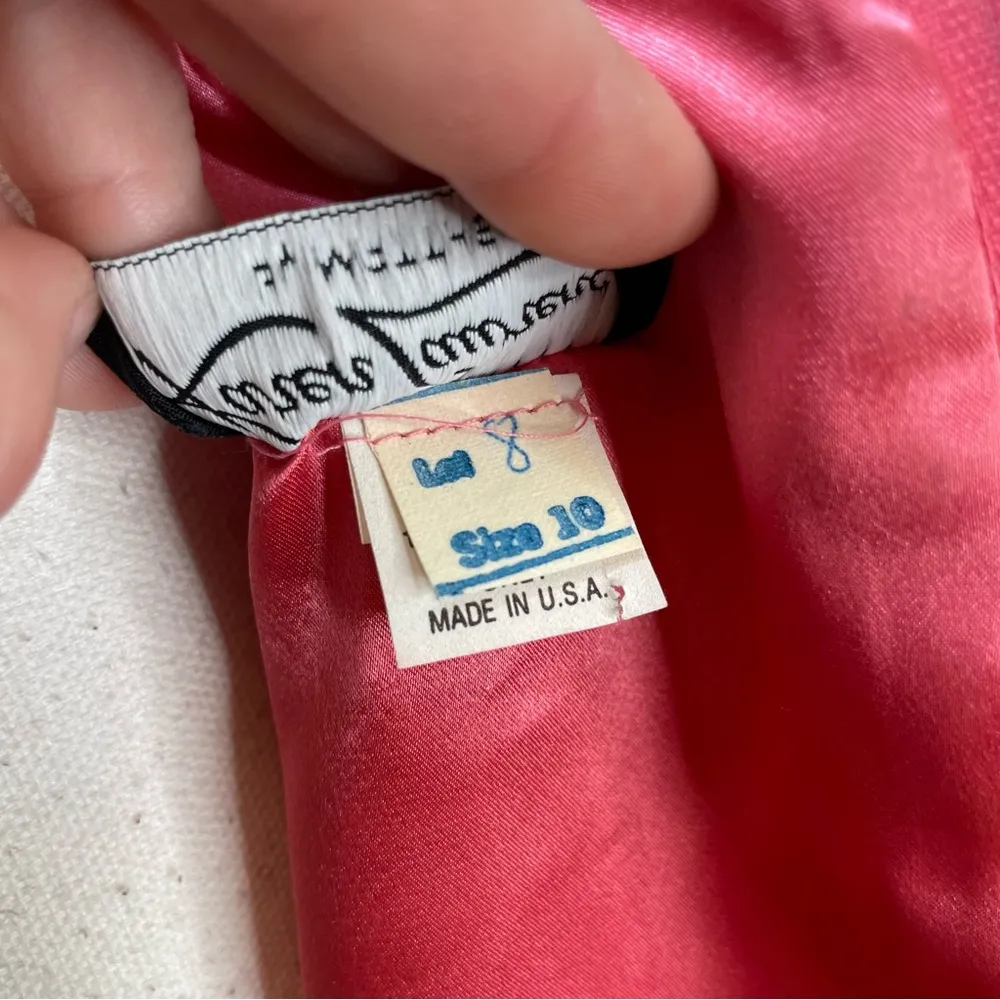 Karen Lawrence Vintage Skirt Set Womens Midi Embellished Bow Event Green 80's 16 Pink Size 10 - Image 13