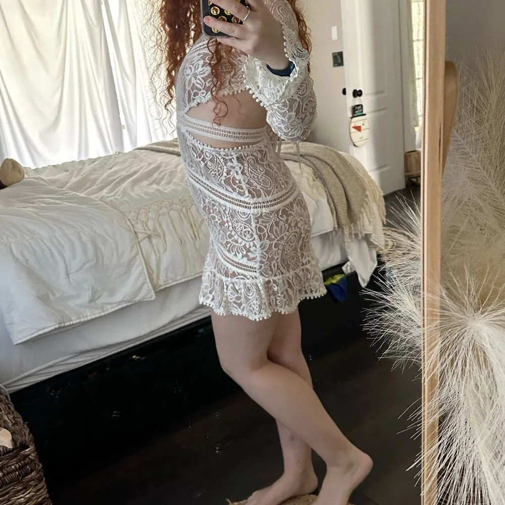 For Love & Lemons Emerie White Cutout Lace Mini Dress - Image 5