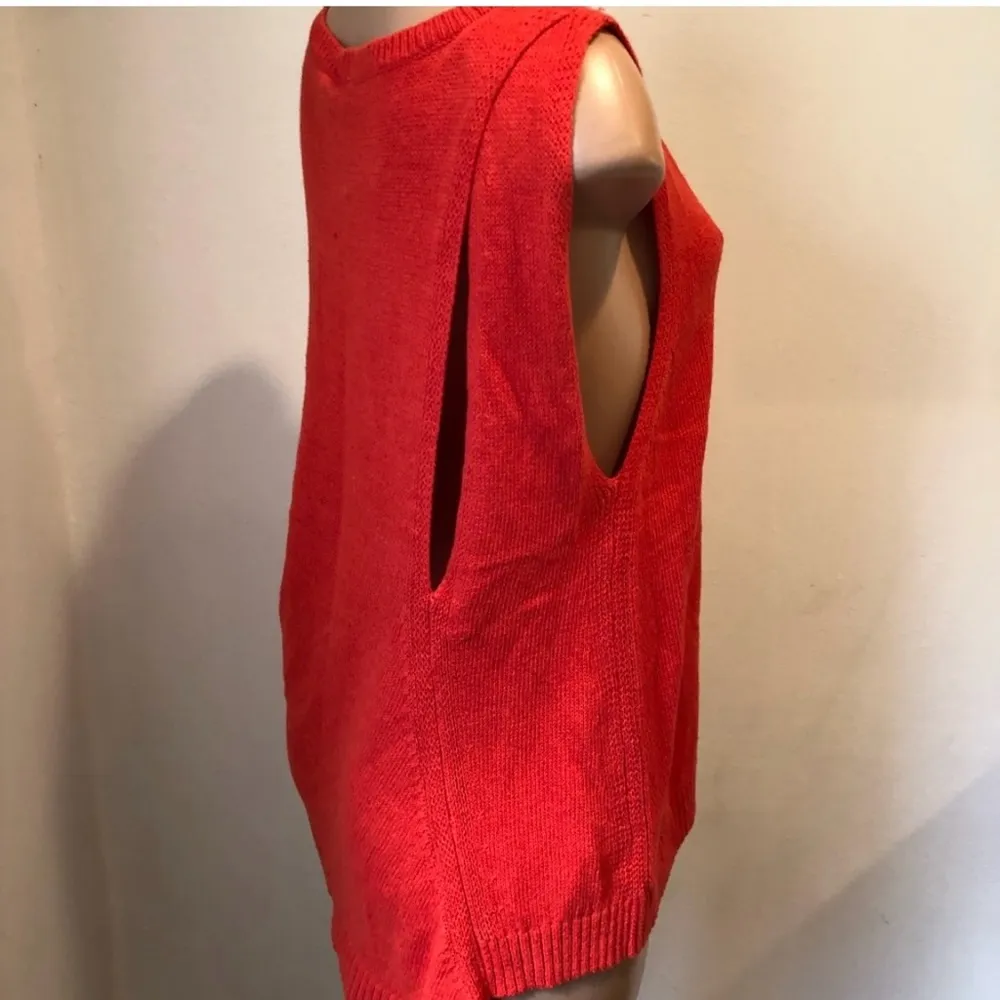 CAbi sweater siren vest size XL red/orange unique drape cut out asymmetr… - Image 6