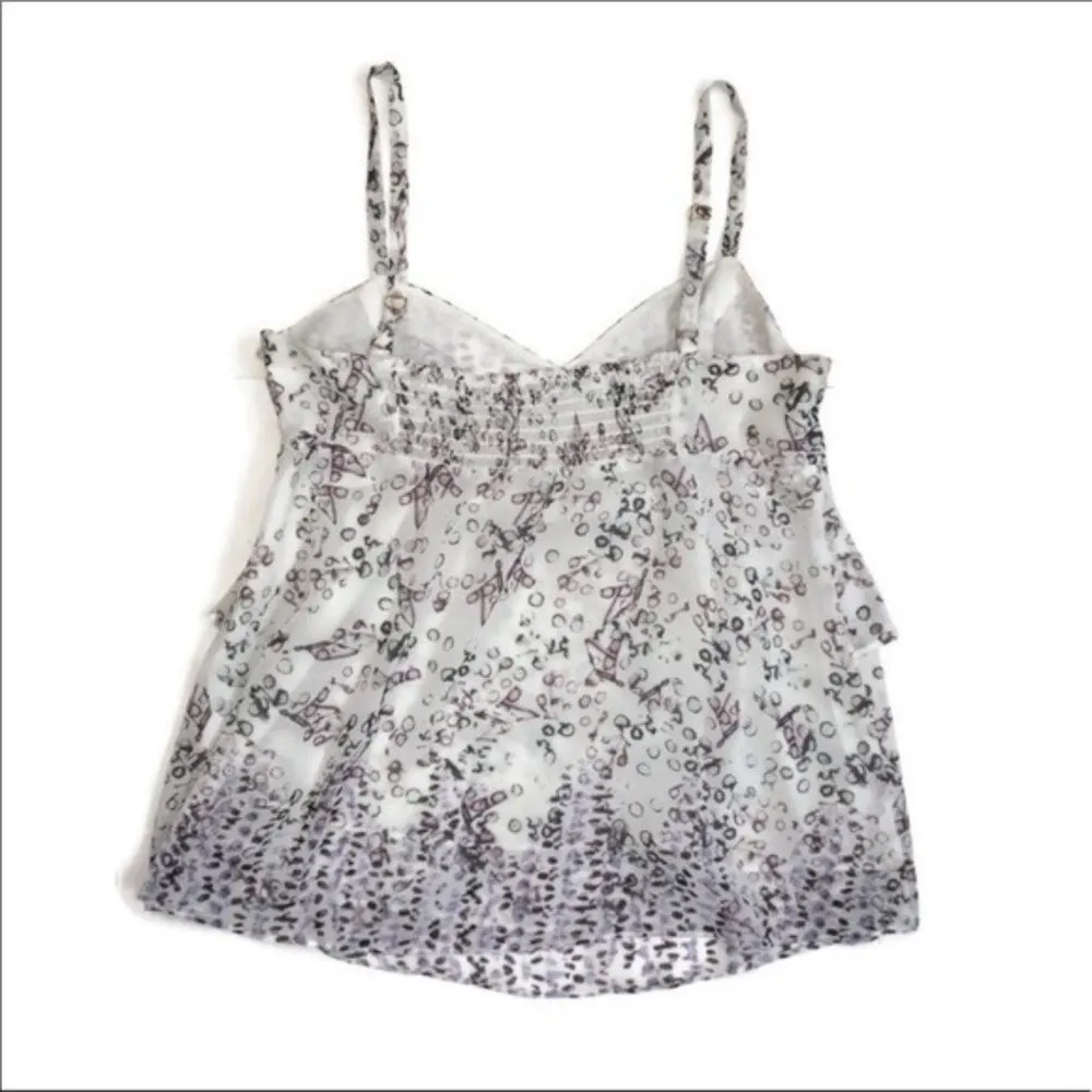 CAbi White Tank Top Ruffled Printed Cami Small - Image 3