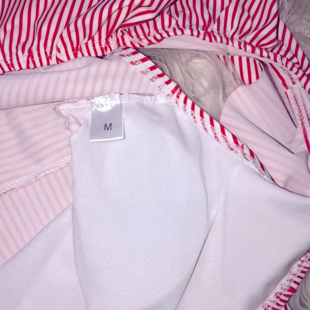 Red & white striped ruffle one piece swimsuit size medium - Image 4