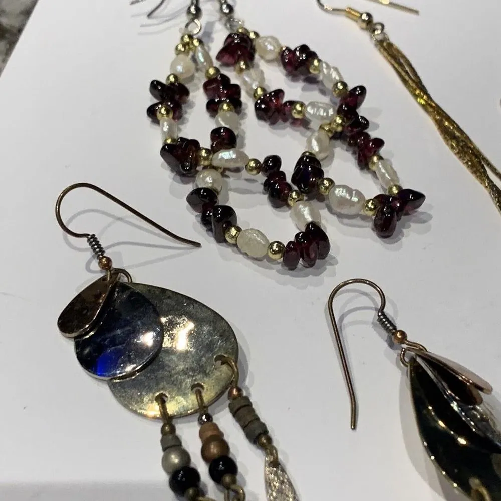 Lot Of 4 Costume Earrings Long Dangle Drop - Image 5