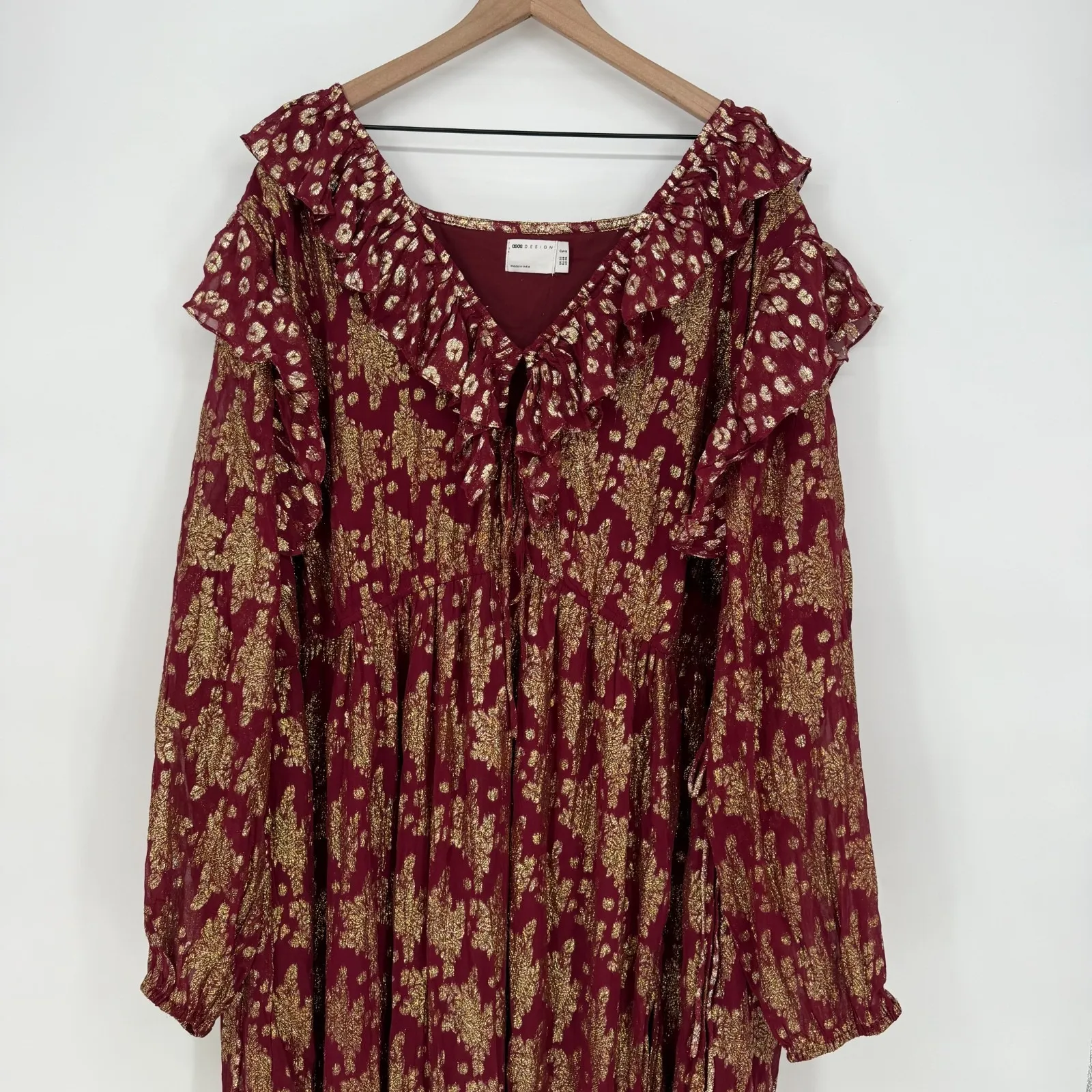 Asos Curve Maxi Dress Womens 26 Multicolor‎ Metallic Gathered Waist Front Slit - Image 6