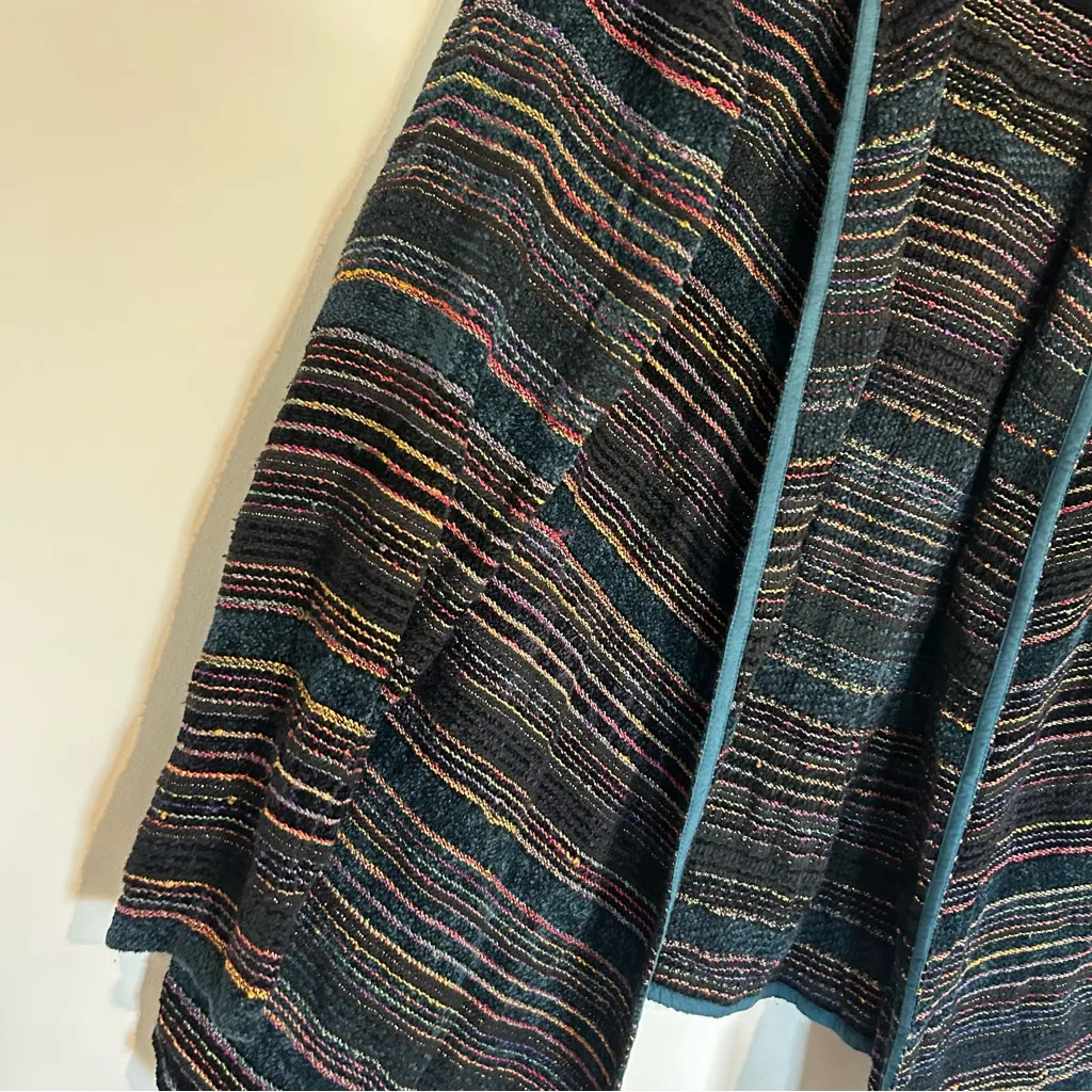 Soft Surroundings Open Front Long Sleeve Cardigan Striped Hooded OverSized XS - Image 3