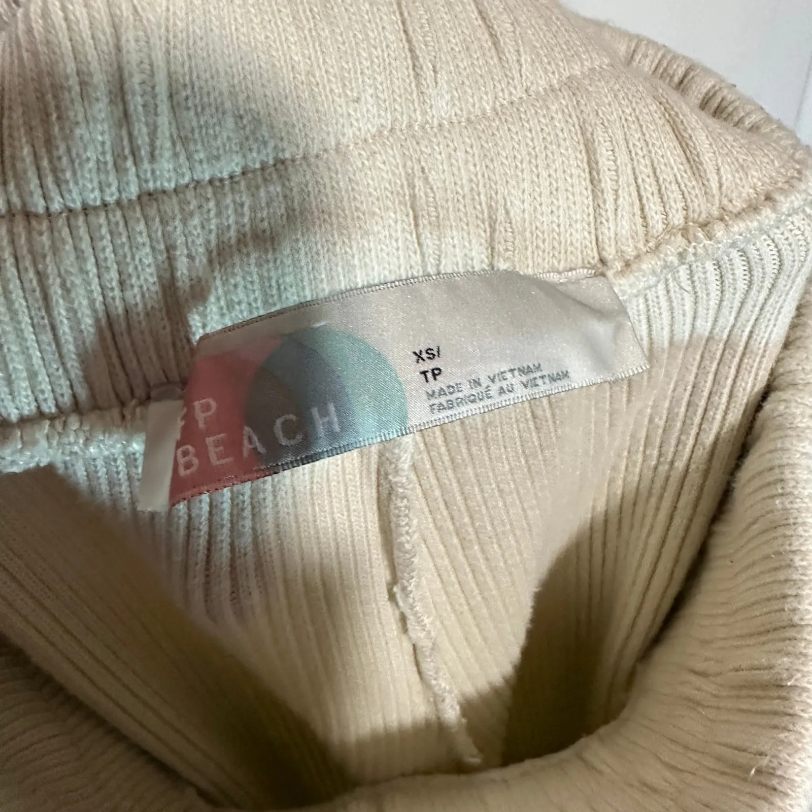 Free People Beach Ribbed High Waisted Jogger Pants Cream Heavy Weight Neutral XS - Image 3