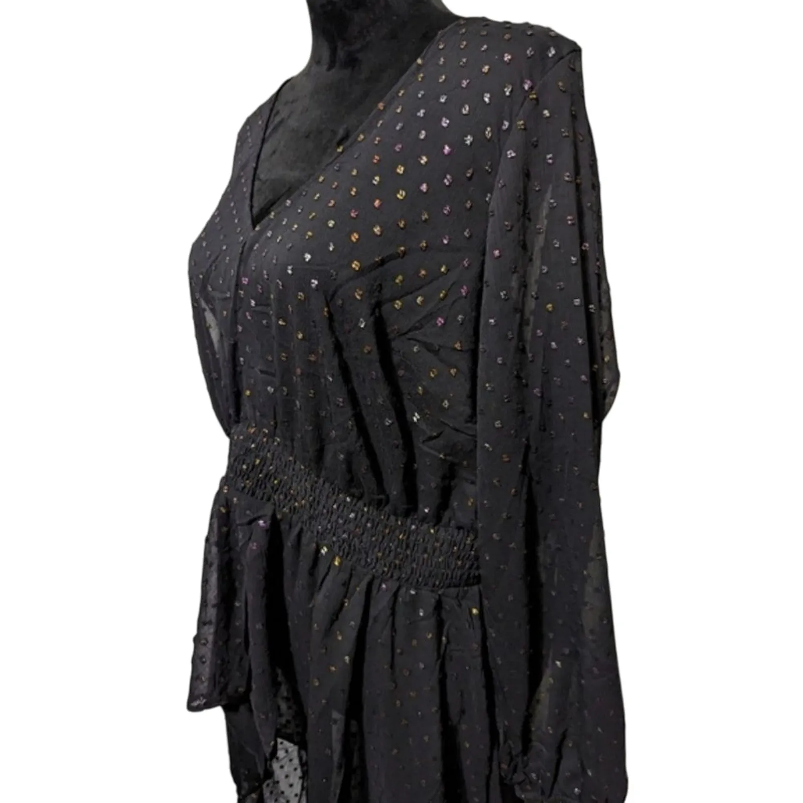 TORRID Chiffon Rainbow Clip Dot Smocked Waist Extreme High Low Top New w/ Tag - Image 7