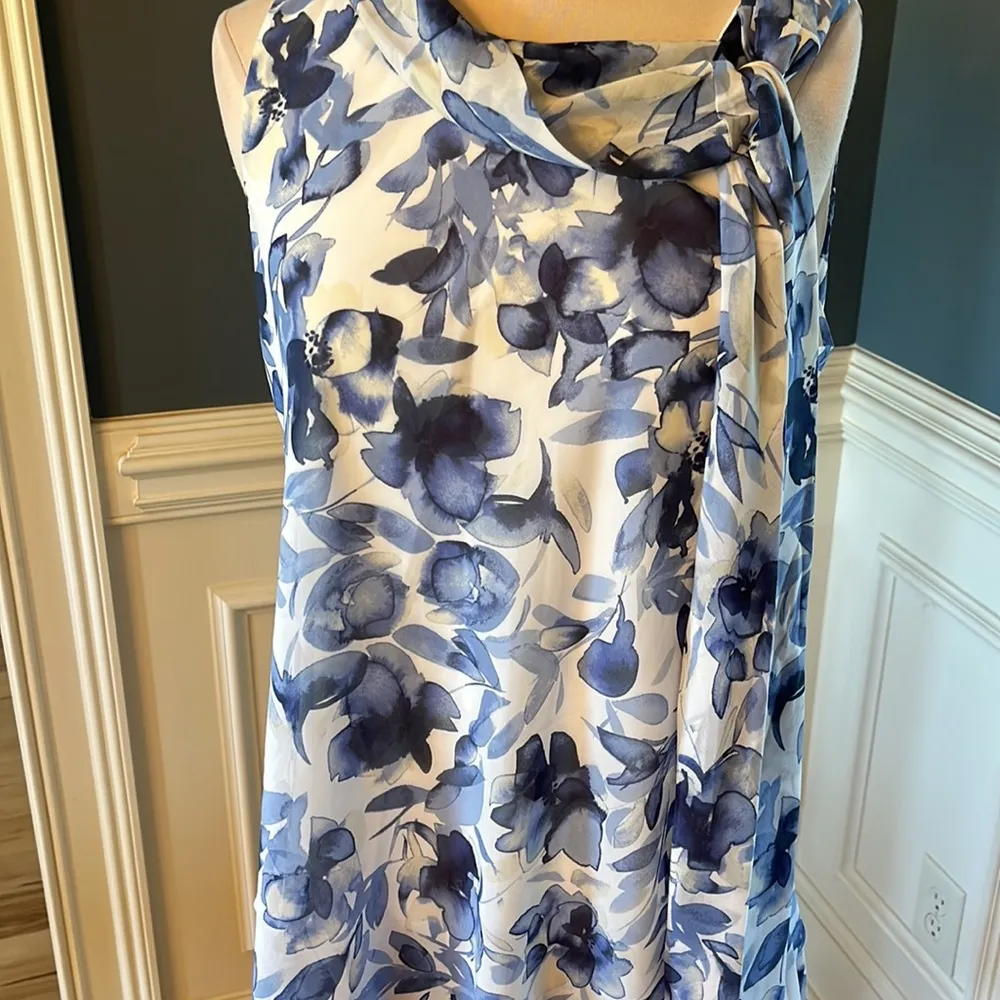 Robbie Bee Signature Blue White Floral Dress Flapper Tea Length New Womens 8 - Image 6