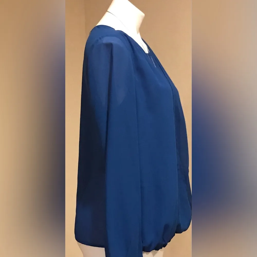 Mossimo Blue Draped Blouse Gold Zipper In Back Size M/M 100% polyester Size M - Image 3