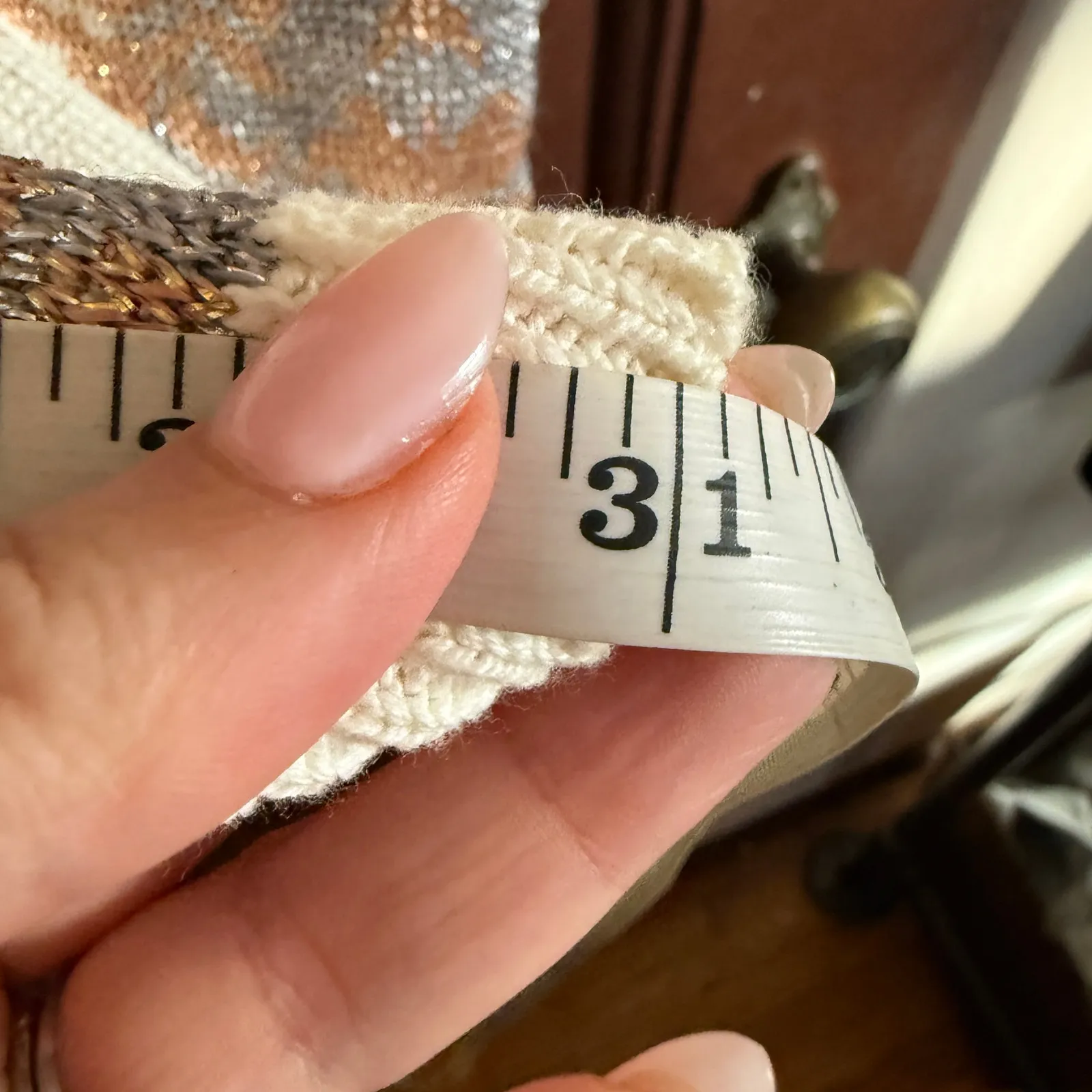 90s Vintage | Express | Metallic Silver and Gold Patterned Sweater Tunic Medium - Image 9