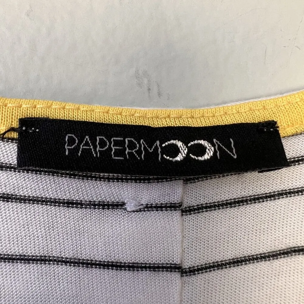 Striped Papermoon Womens T-Shirt With Yellow Accents & Pocket‎ - Image 2