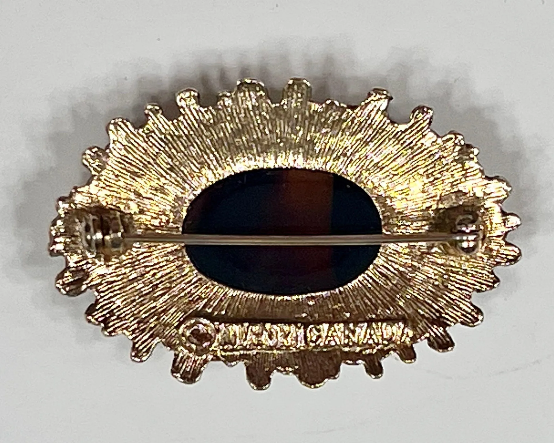 Vintage COVENTRY CANADA Tortoise Shell Glass Cabochon Victorian Brooch Pin Brown - Image 2