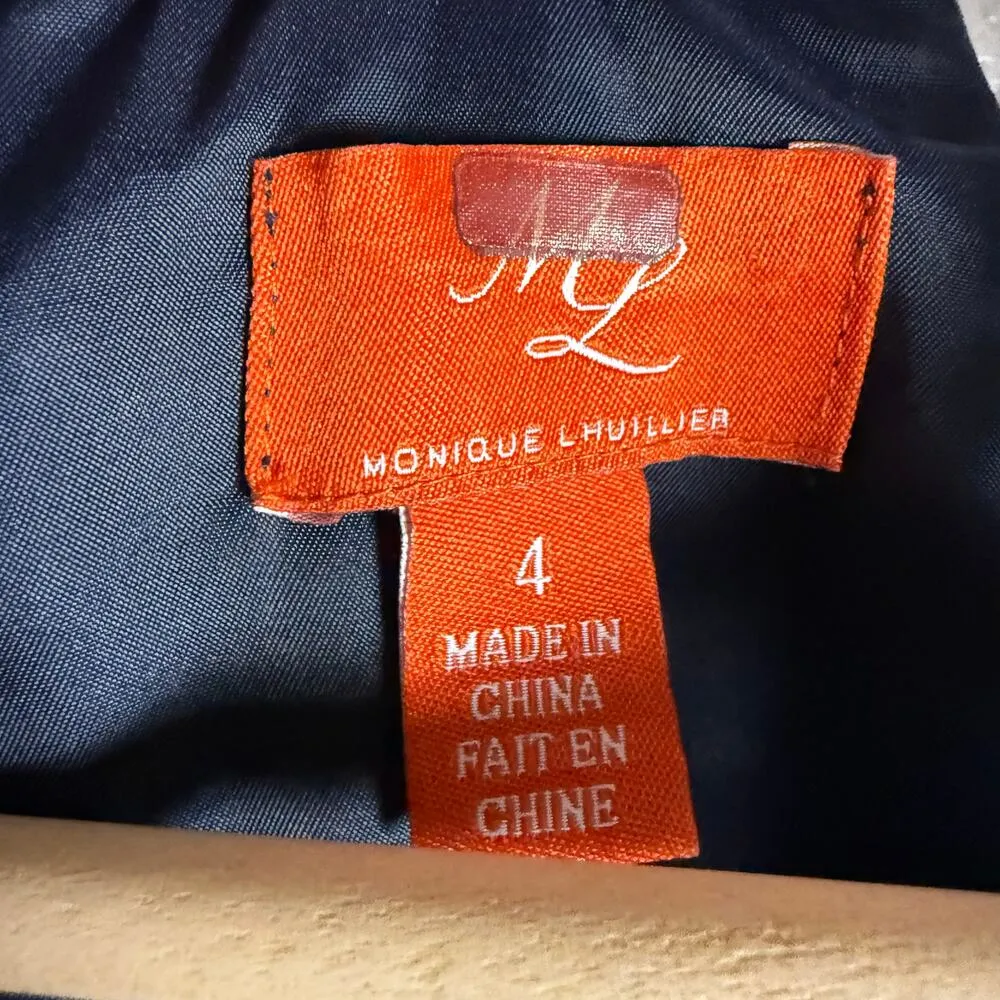 Monique Lhuillier Navy Blue Lace Satin Short Sleeve A - Image 13