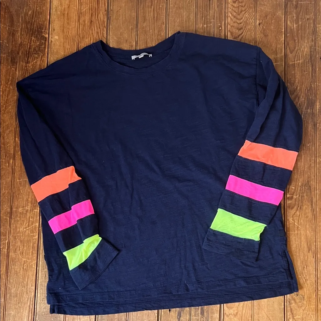 Lisa Todd Mesh Fest long sleeve Navy Blue slub Tee Size large - Image 1