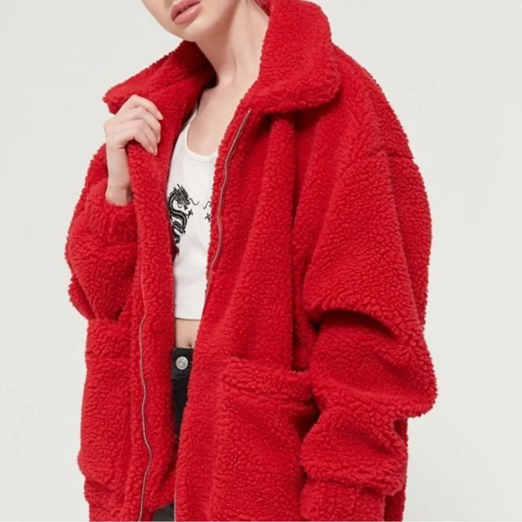 I. Am. Gia Pixie Oversized Teddy Coat Red size Medium Revolve $110 - Image 16