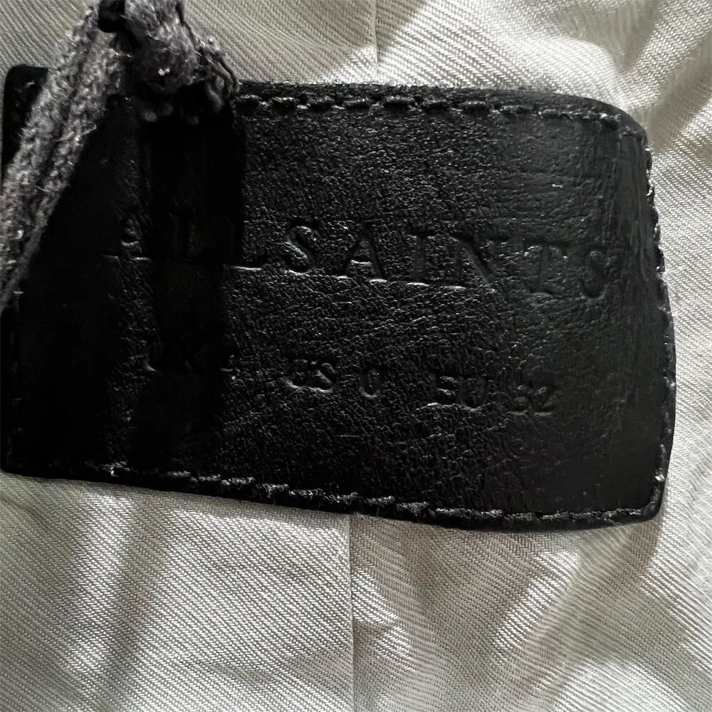 AllSaints Women's Luna Blue Gray Green Leather Plait Balfern Biker Jacket Size 0 - Image 2