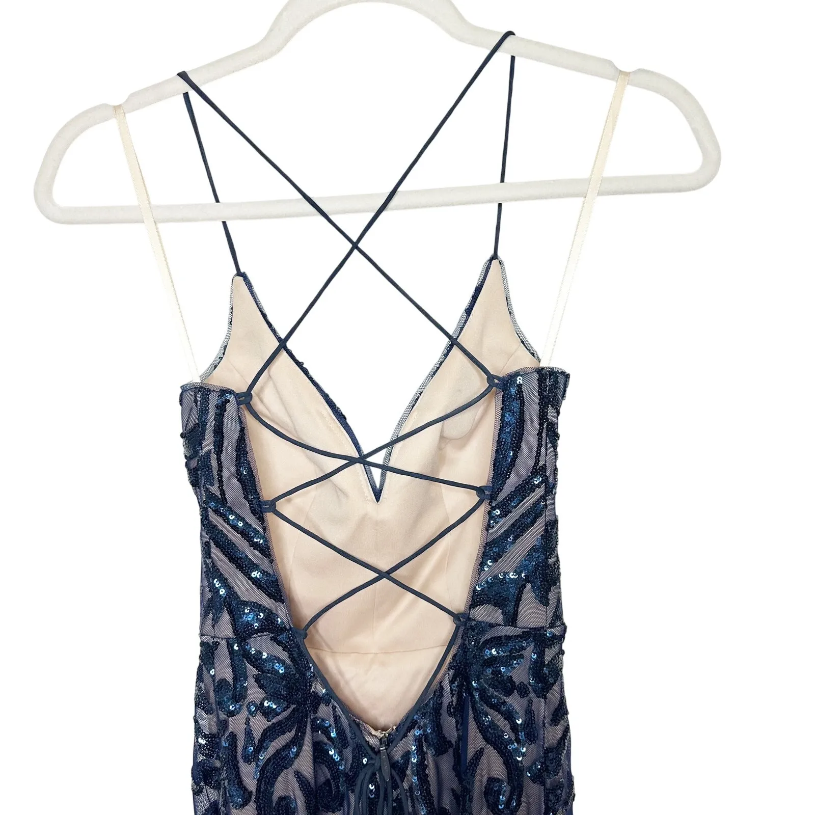 LULUS NWOT Ruby Navy Blue Sequin Lace-Up Maxi Ball Gown Slit Open Back Dress XS - Image 7