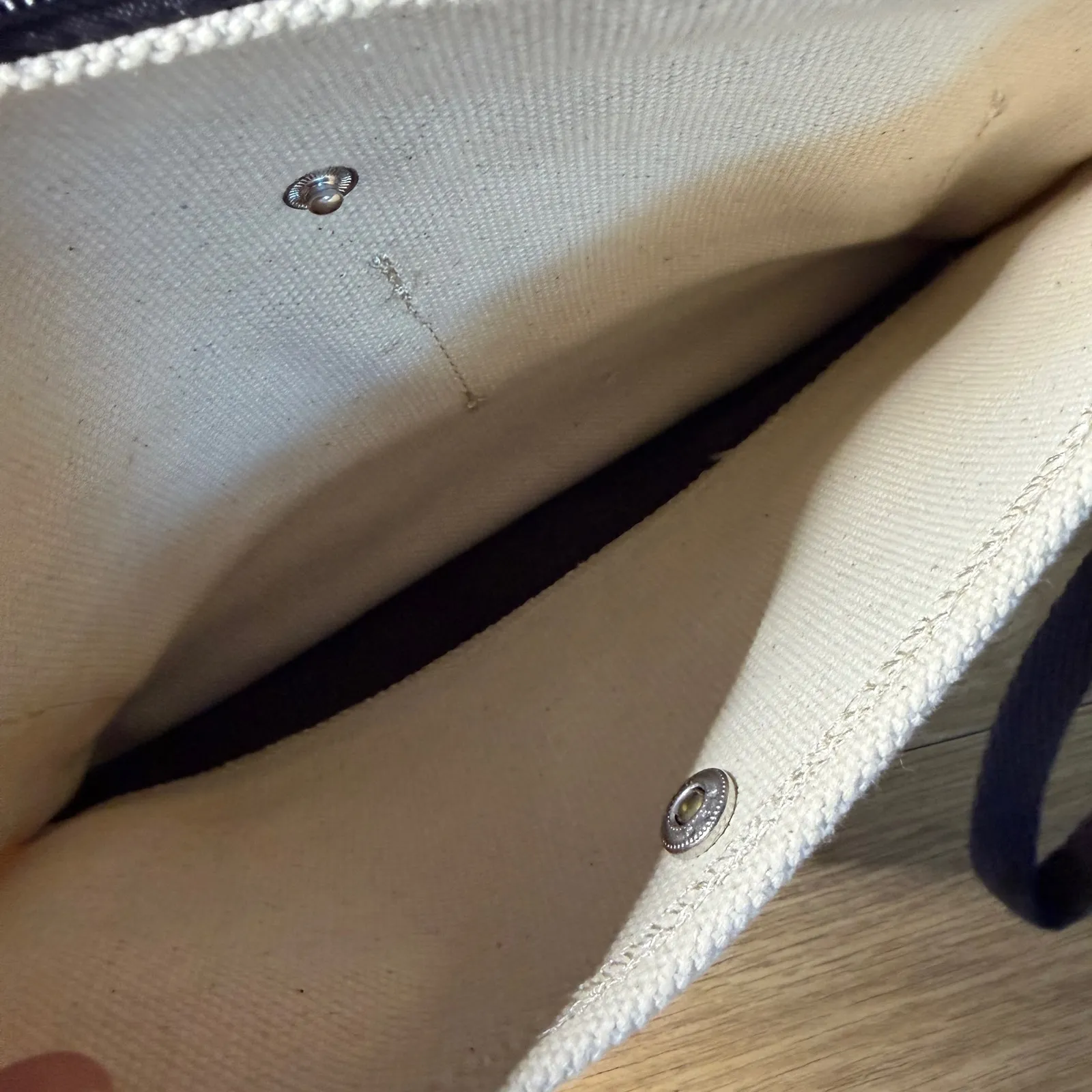 Lands End Navy Blue Cream Canvas Wristlet Pouch Nautical Prep Coastal Clutch Bag - Image 4