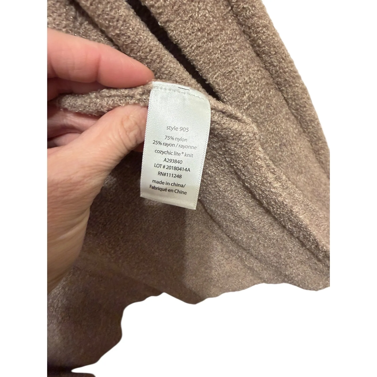 Barefoot Dreams CozyChic Lite Cardigan Style 905 Taupe Hooded Pockets - Image 6