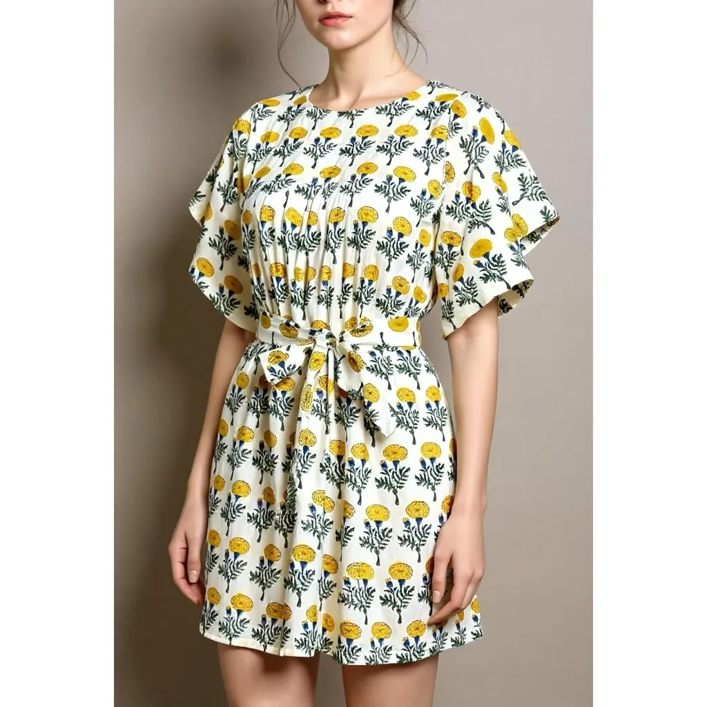EMERSON FRY Basalie Mini Dress, Big Marigolds White Organic, XS - Image 5