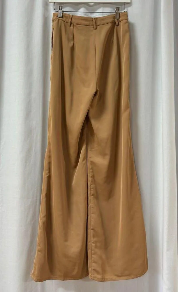 Pretty Lavish Jamie Crop Tie Knot Blouse & Wide Leg Trouser Pants Set Tan US 4 - Image 14