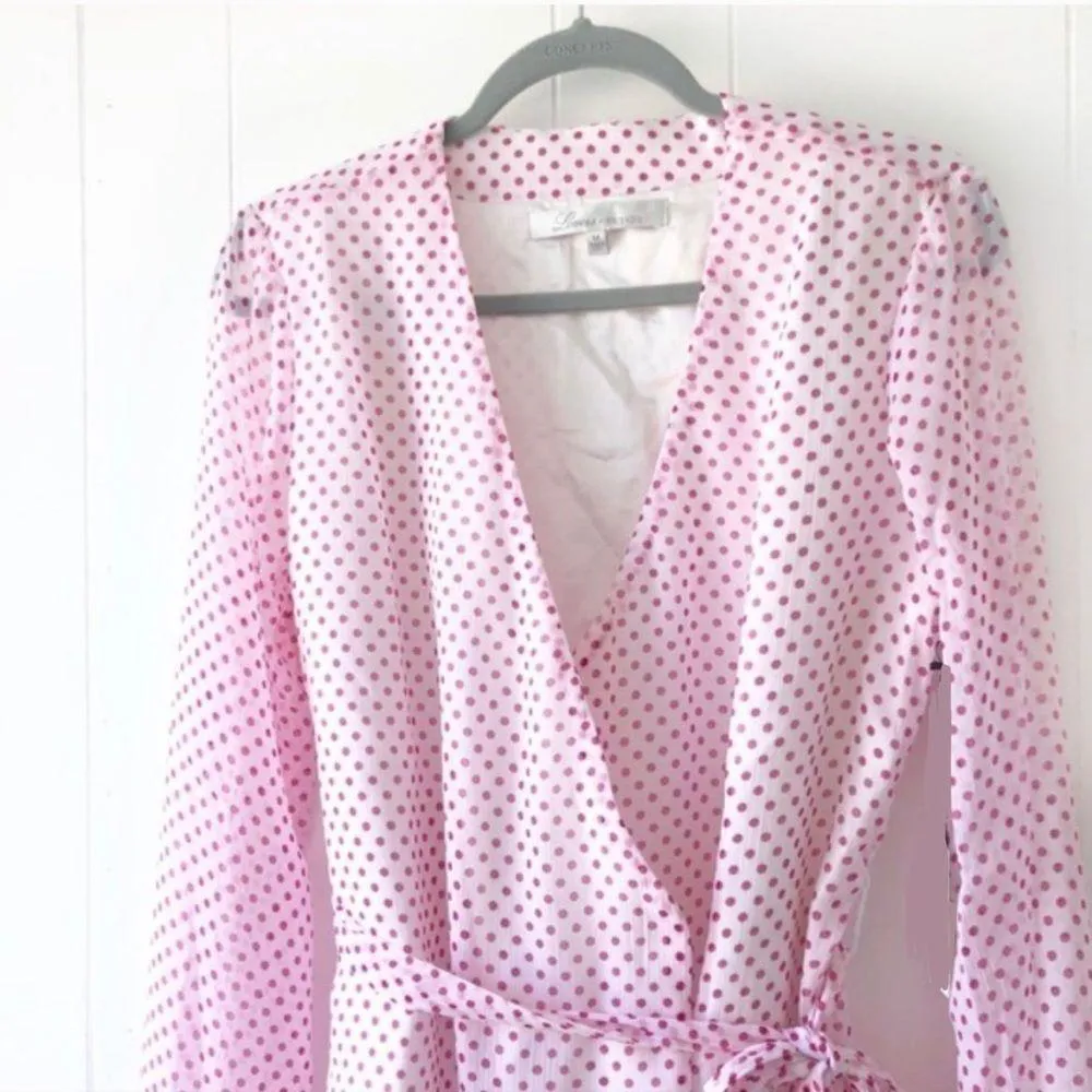 Revolve Lovers + Friends Dress S NWT Lipstick Dot Mini Wrap Polka Dot Pink Party - Image 8