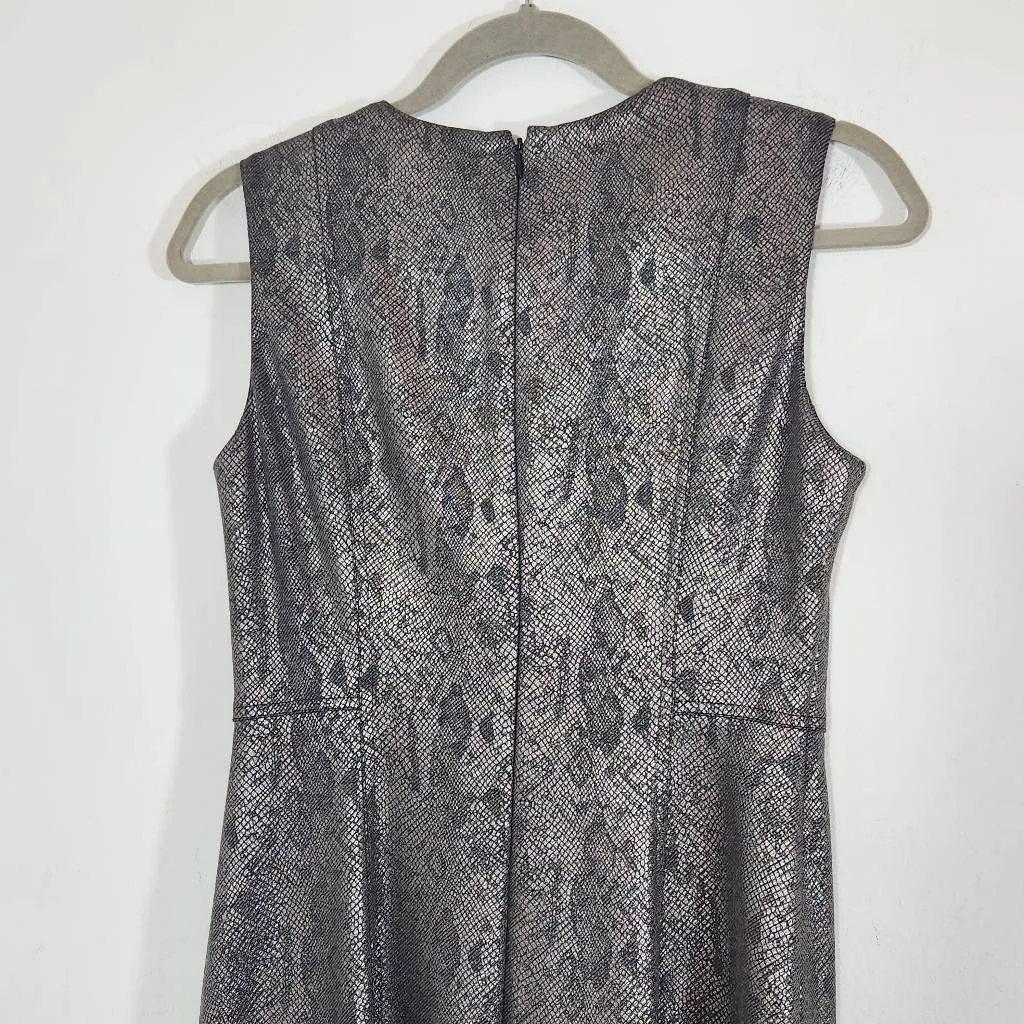 Calvin Klein Silver Snakeskin Sleeveless Sheath Dress Size 2 Wedding Guest Dress - Image 5