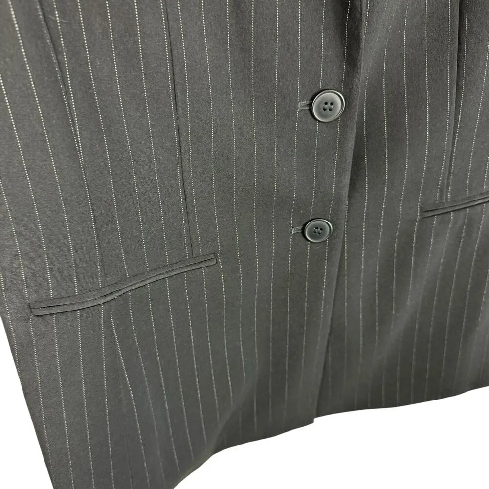 Collections For Le Suit Black Pinstriped Button Up Lined Collared Blazer Size 18 - Image 3