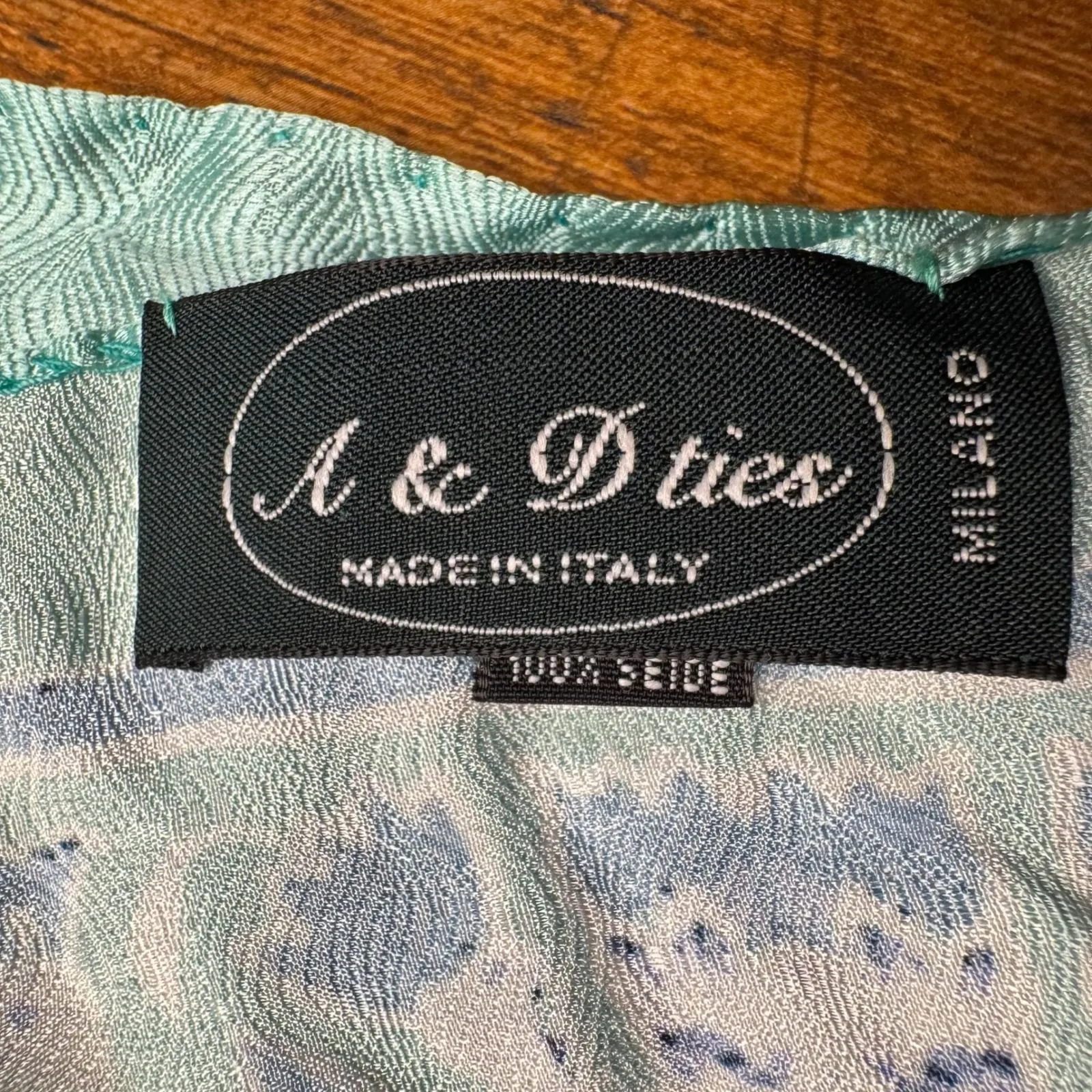 A & D Ties Silk Scarf Paisley‎ Floral Print Aqua Blue Purple Made in Italy Green - Image 5