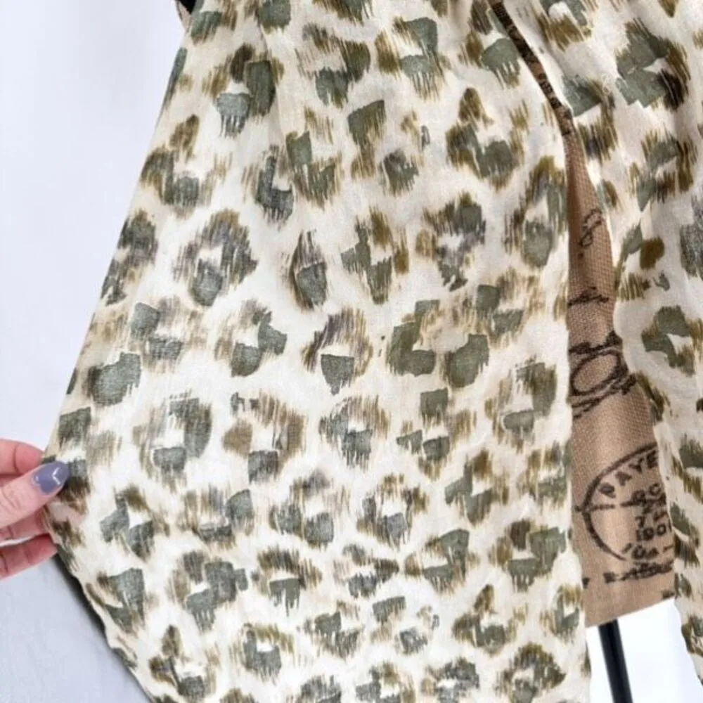 J. Crew Women's Abstract Ikat Print Fringe Linen Blend Wide Scarf Cream Green OS - Image 8