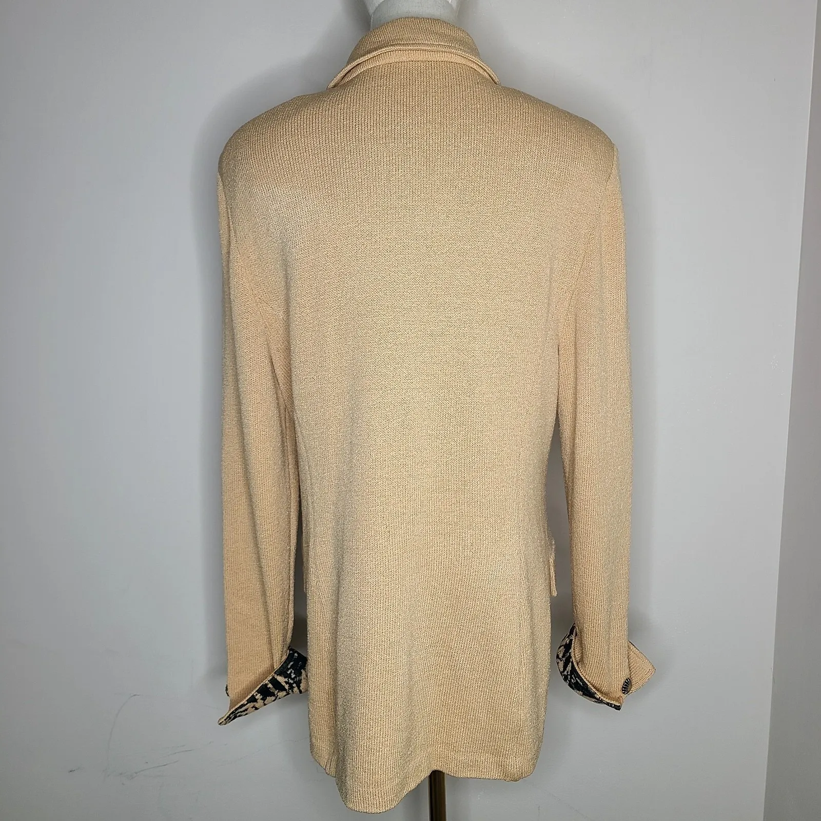 St. John Collection Tan Jacket Santana Knit Wool Blend Long Blazer Size 14 - Image 5
