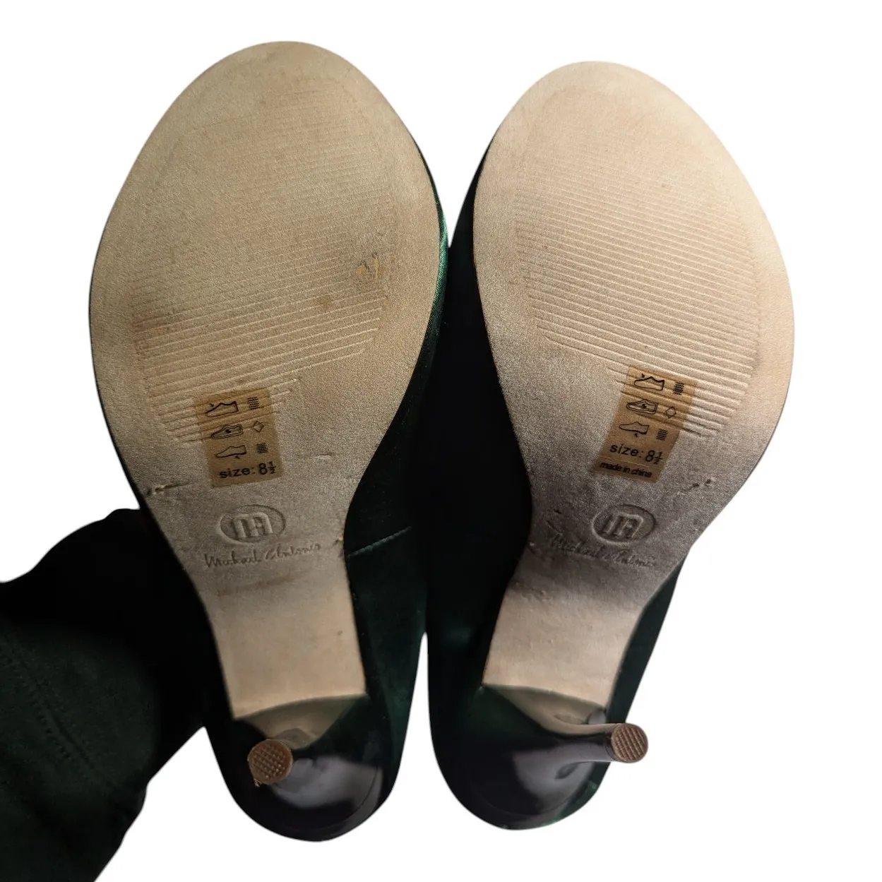 Vtg Y2K Michael Antonio Green Satin Spike Heel Ankle Strap Retro Pinup Pumps 8.5 - Image 5