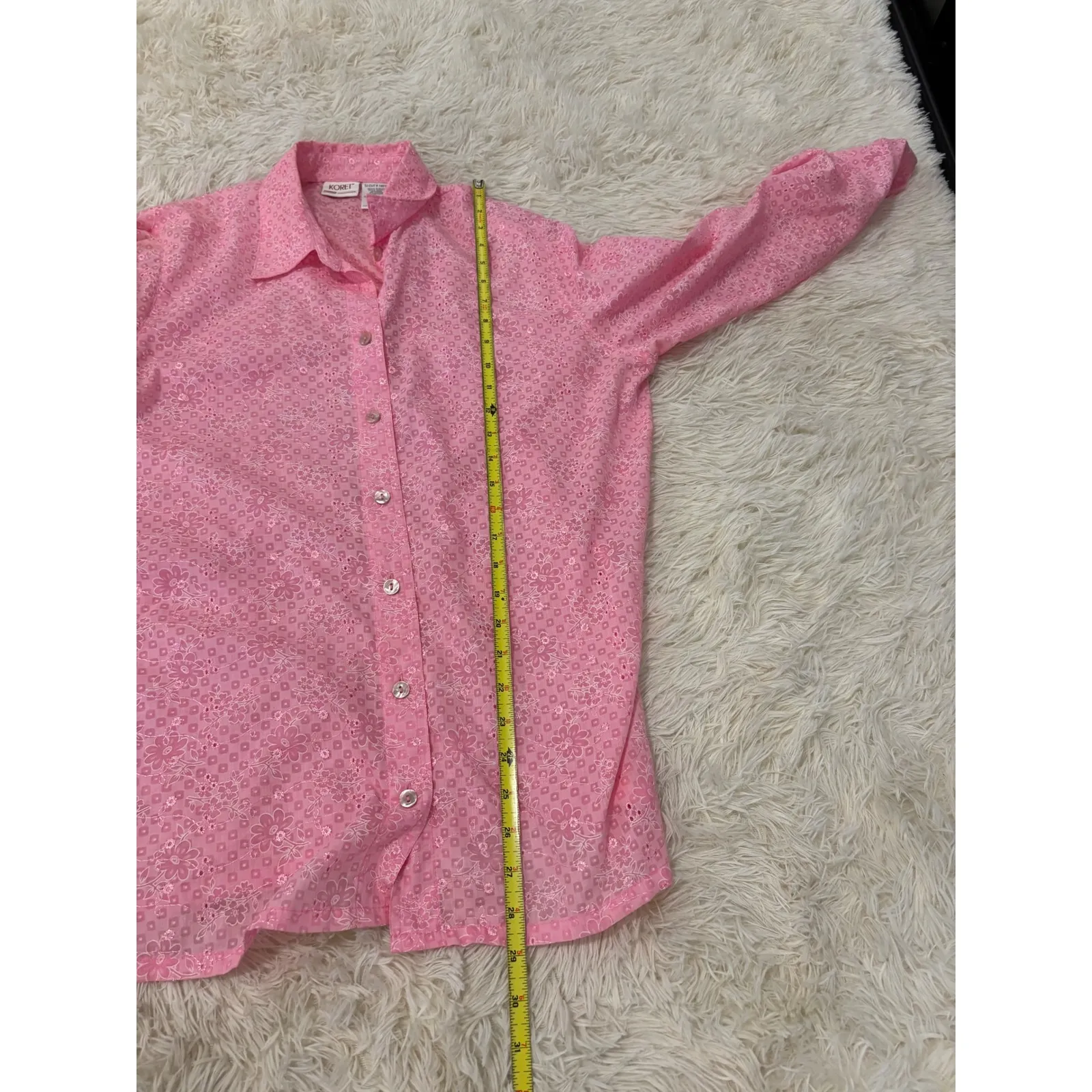 Koret‎ Pink Eyelet Button Down Long Sleeve Shirt Size M Size M - Image 6