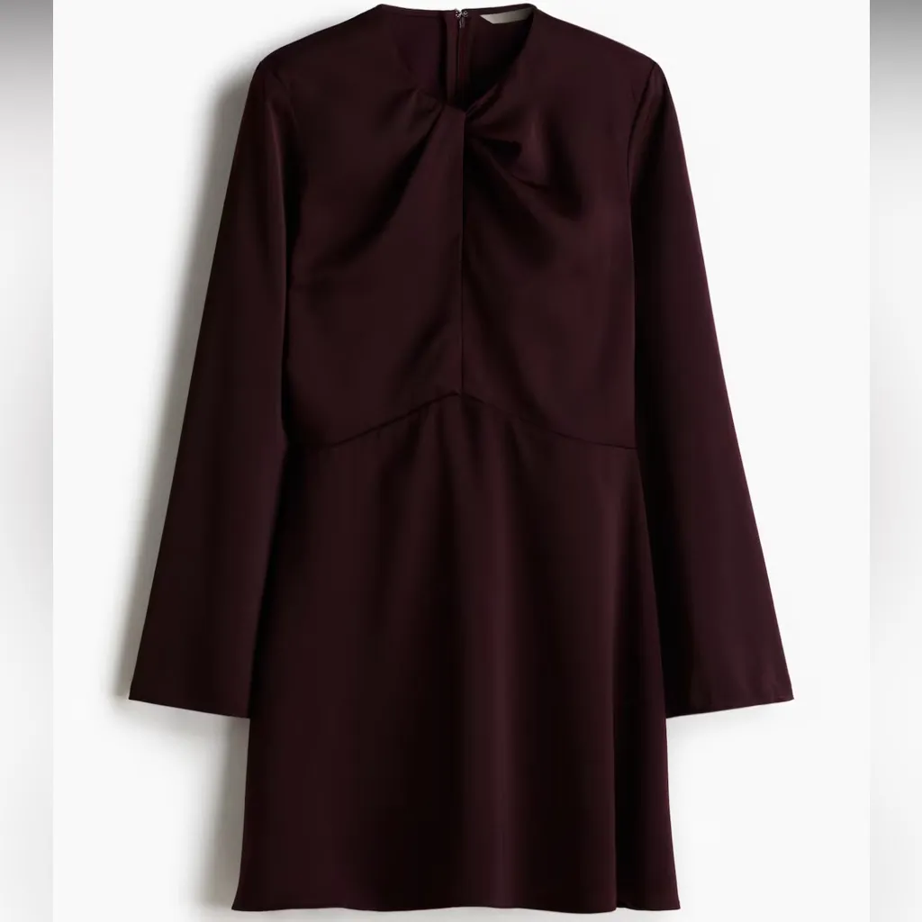 H&M TWIST-DETAIL DRESS BURGUNDY Small - Image 4