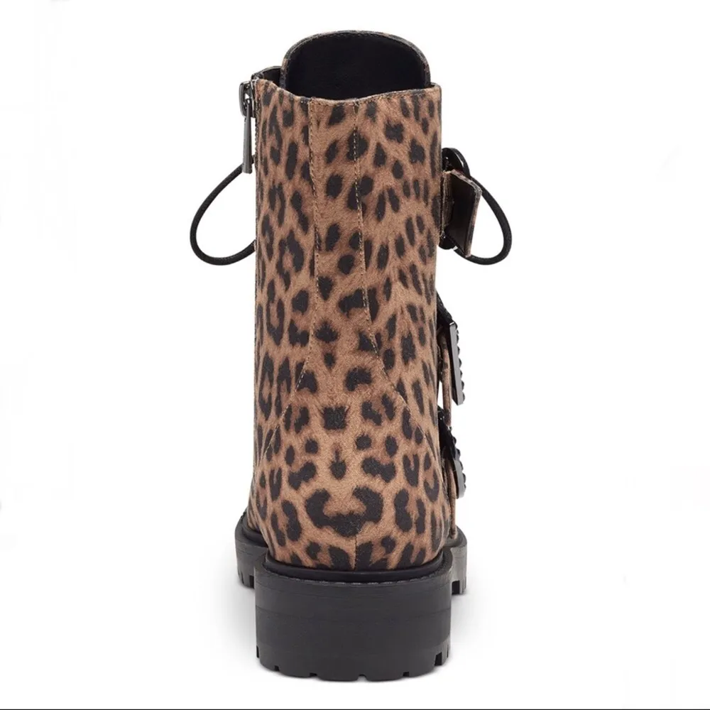 Jessica Simpson Leopard Print Kirlah Buckle Strap Lug Sole Combat Boots … - Image 9