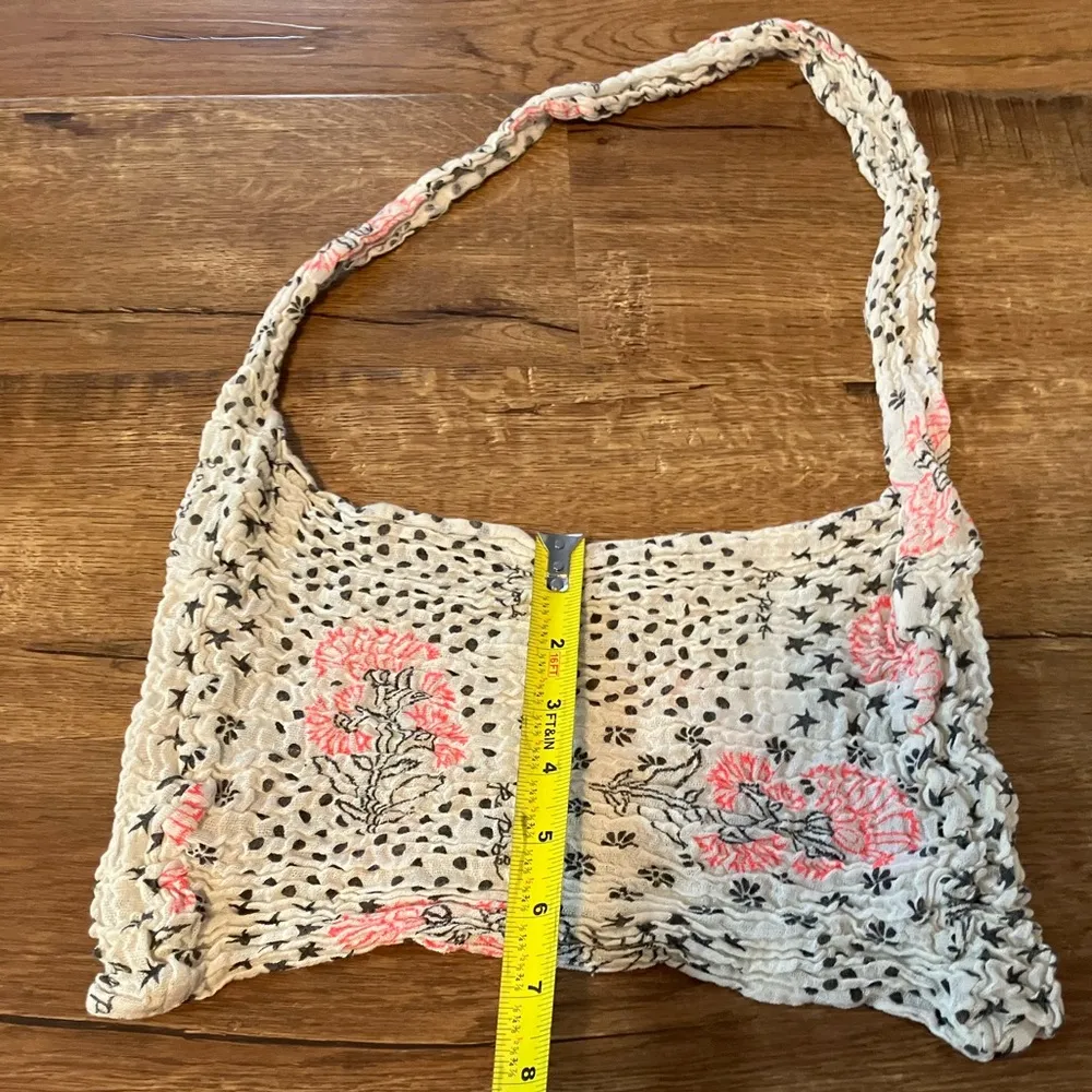 Free People Boho Chic Tote Handbag Small Floral Muslin Gauze Reusable - Image 6