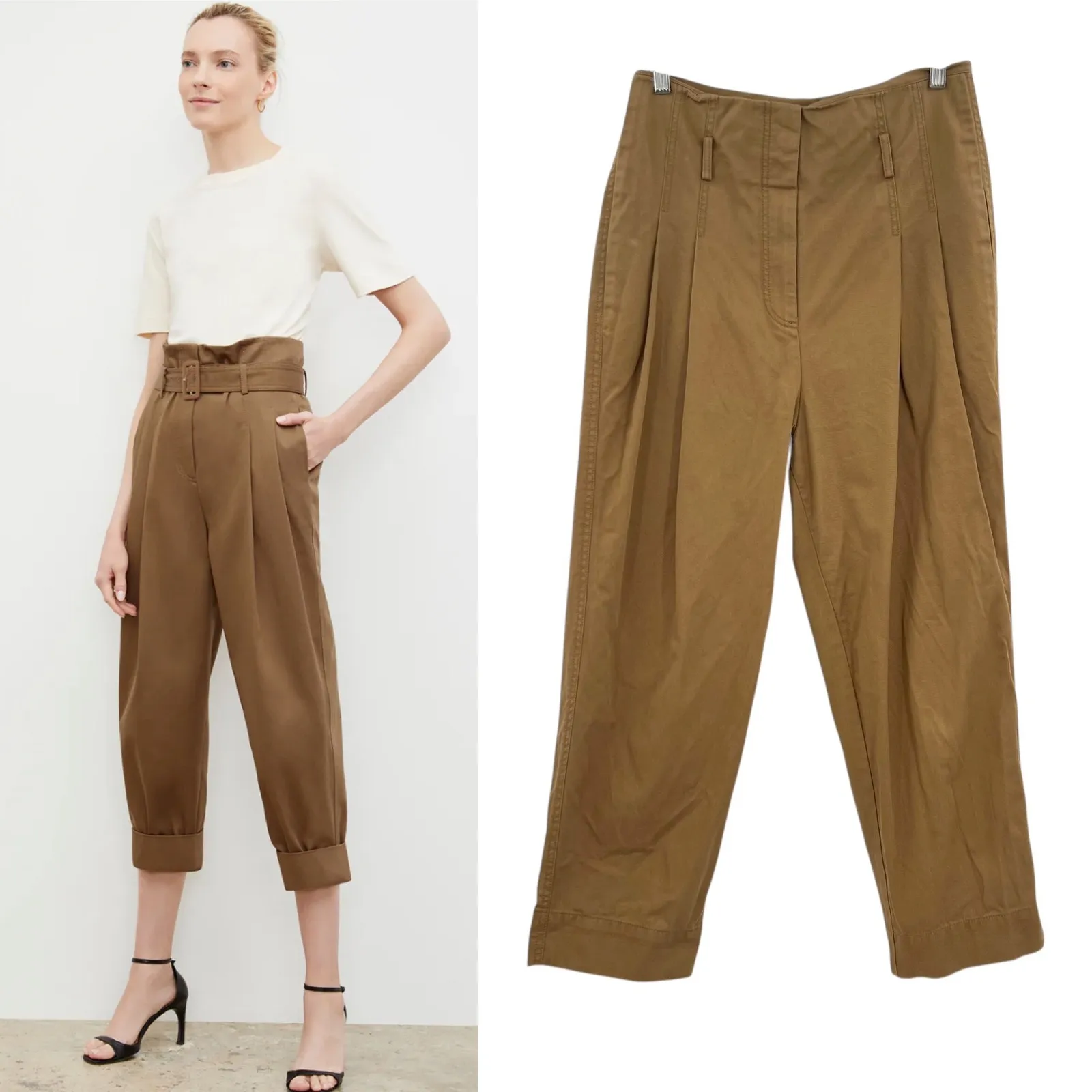M.M. Lafleur The Talulah Pant Pleated‎ Trouser Eco Chino Khaki Tan Size 4 - Image 2
