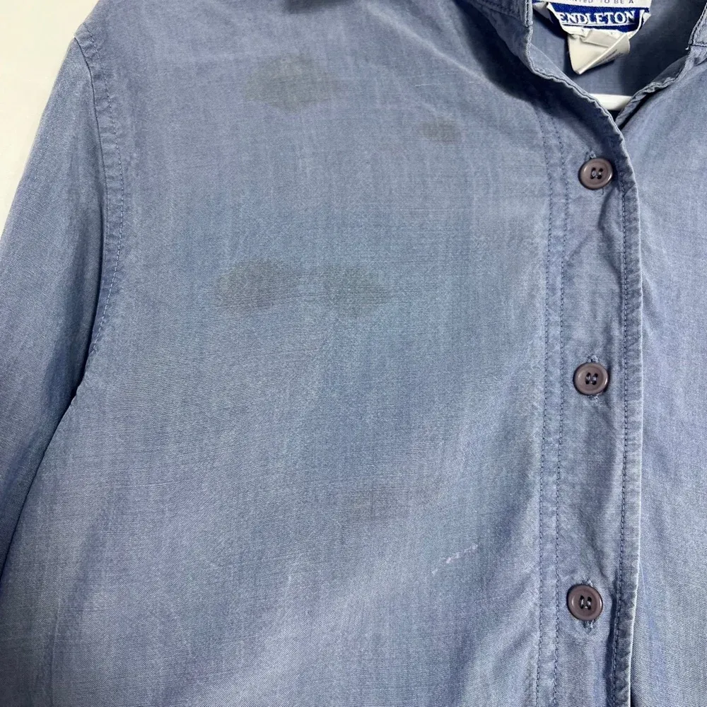 Pendleton Women's  Blue Long Sleeve Button Up Shirt Size‎ L Tall Stained - Image 6
