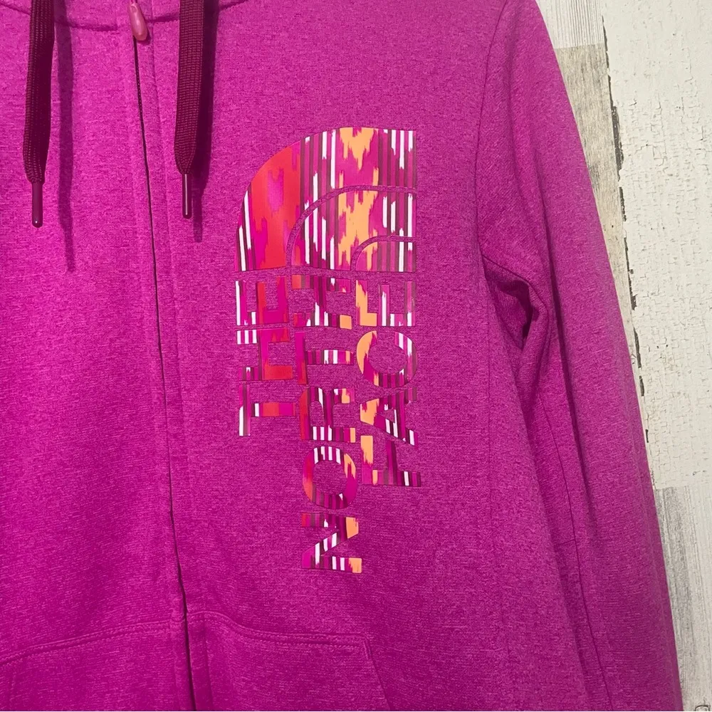 The North Face Vertical Spellout Logo Full Zip Hoodie Fuchsia Pink Purple size M - Image 2