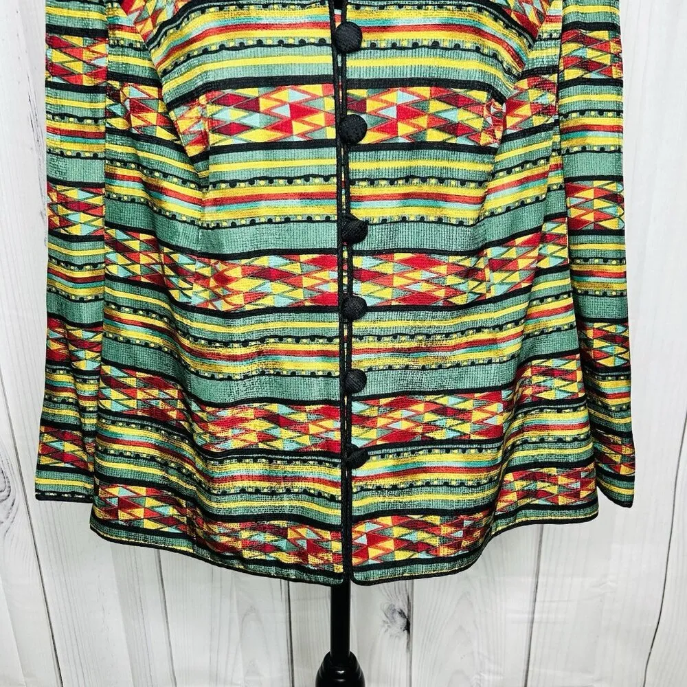 Adrianna Papell 100% Silk Jacket Sz 16 Geometric Multicolor Lined Vintage - Image 3