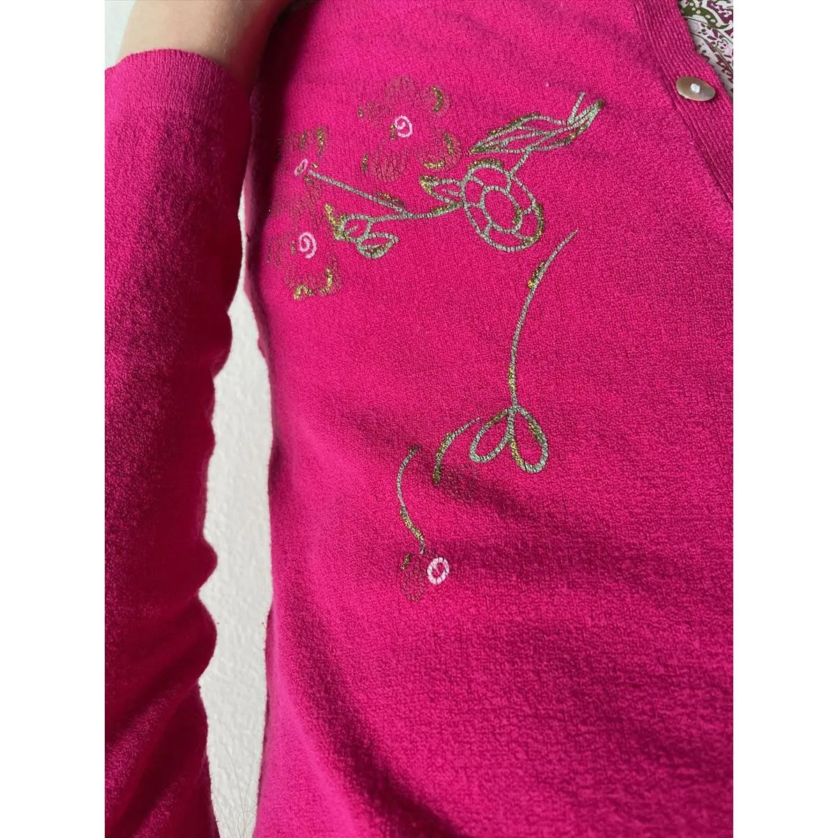 Hot Pink Floral Embroidered Cardigan Sweater Top - Image 2
