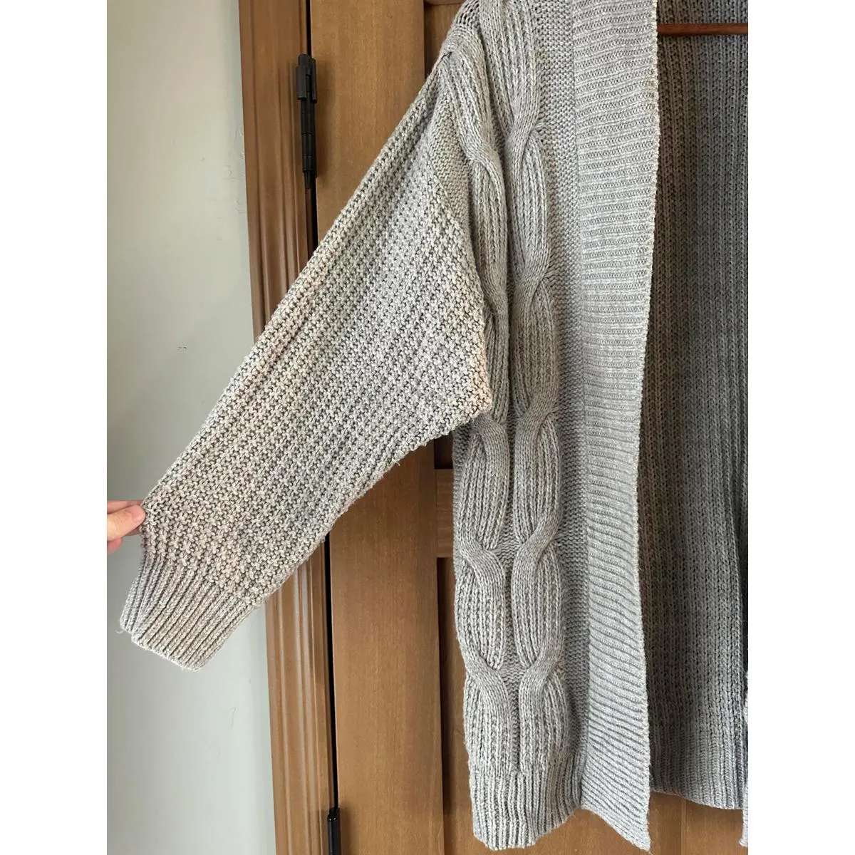 Express Taupe Cable Knit Chunky Open Front Cardigan Sweater Women’s size Medium - Image 2